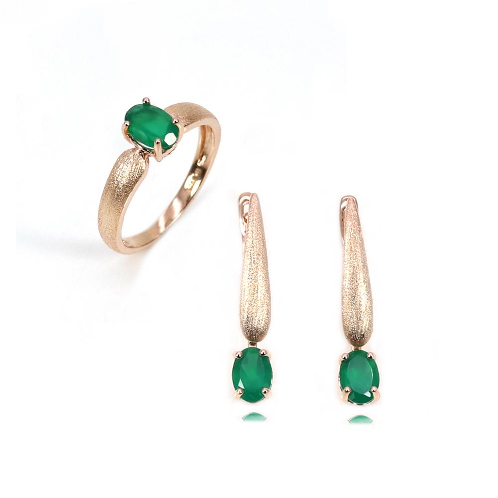Bolaijewelry Серьги-кольца овальной формы 5*7 мм с натуральным зеленым агатом, комплект украшений из стерлингового серебра 925 пробы, розовое золото, изысканные украшения для женщин, подарок на годовщину