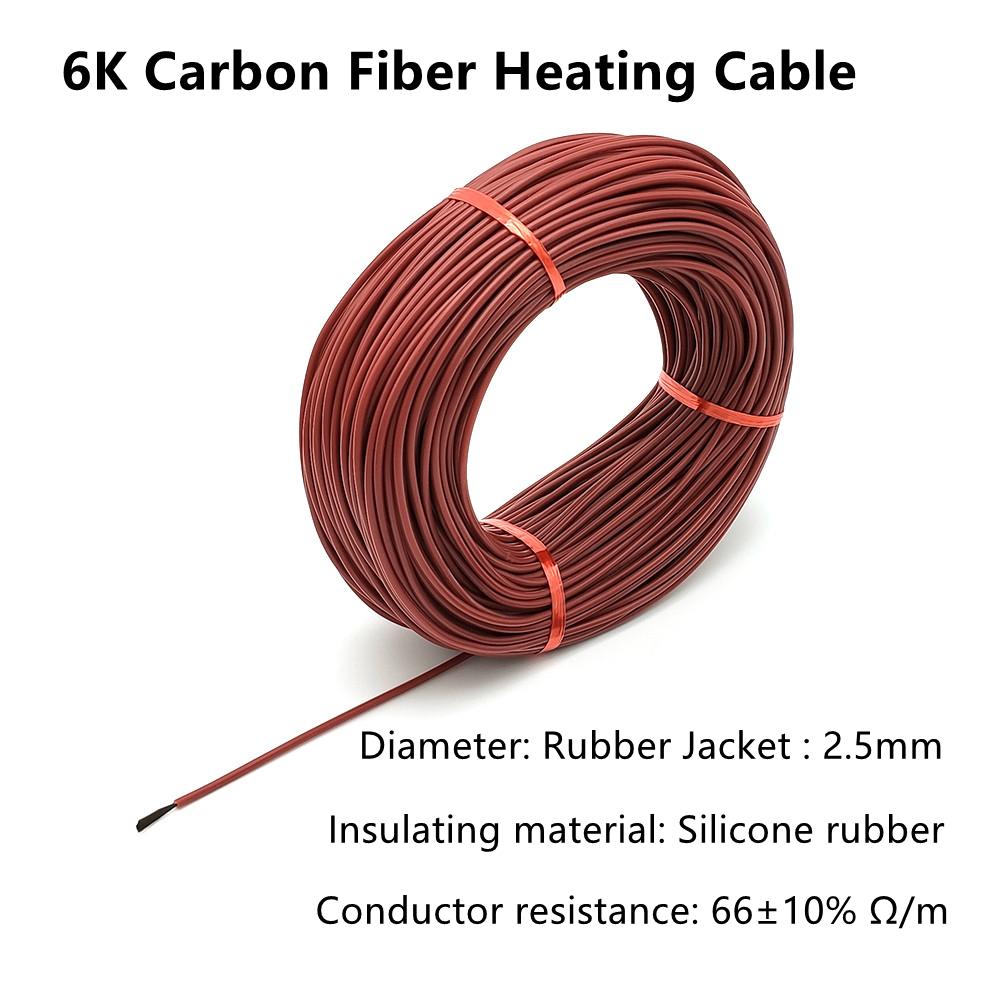 500M 6K Carbon Fiber Heating Cable 66ohm/m Warm Floor Heating Wire Soft Heat Wires for Electric Blanket Incubator Propagation