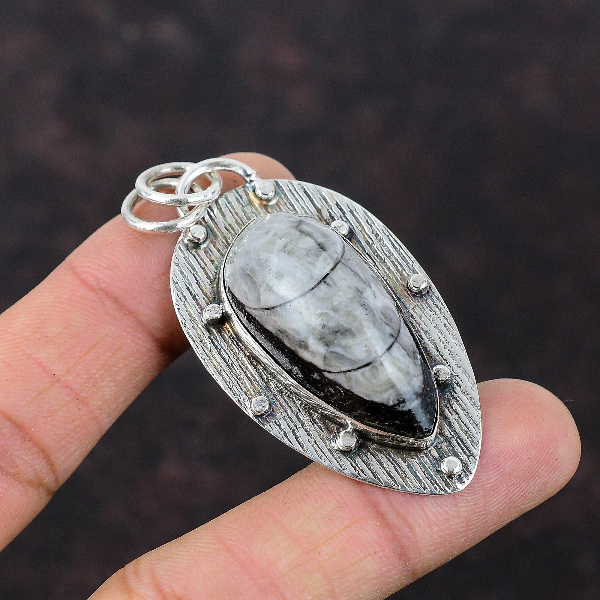 Orthoceras Ископаемый Подвеска Ручной Работы Новые Ювелирные Изделия Стерлингового Серебра 925 Подвеска Высокого Качества Ювелирные Изделия Из Драгоценных Камней Подарок Для Матери Серебряные Ювелирные Изделия