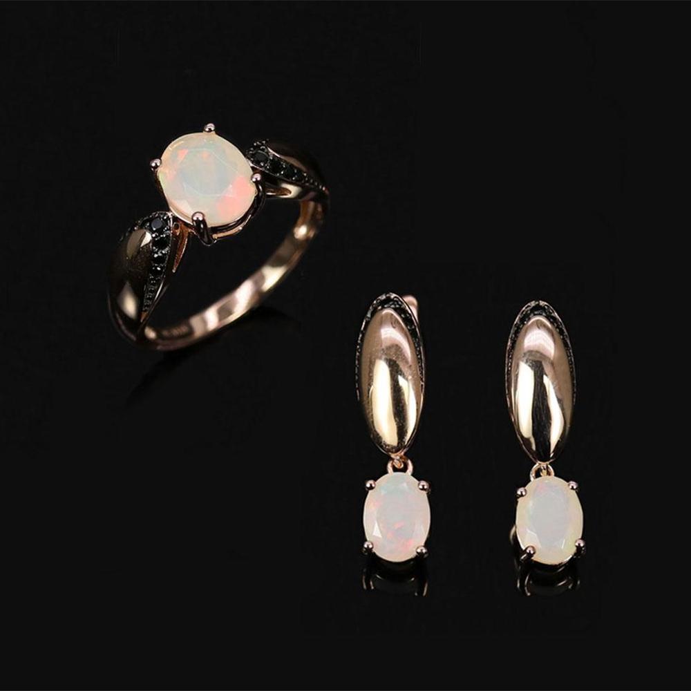Natural Opal Ring Earrings Jewelry Set 925 Sterling Silver Simple Fashion Design for Women Anniversary Gift