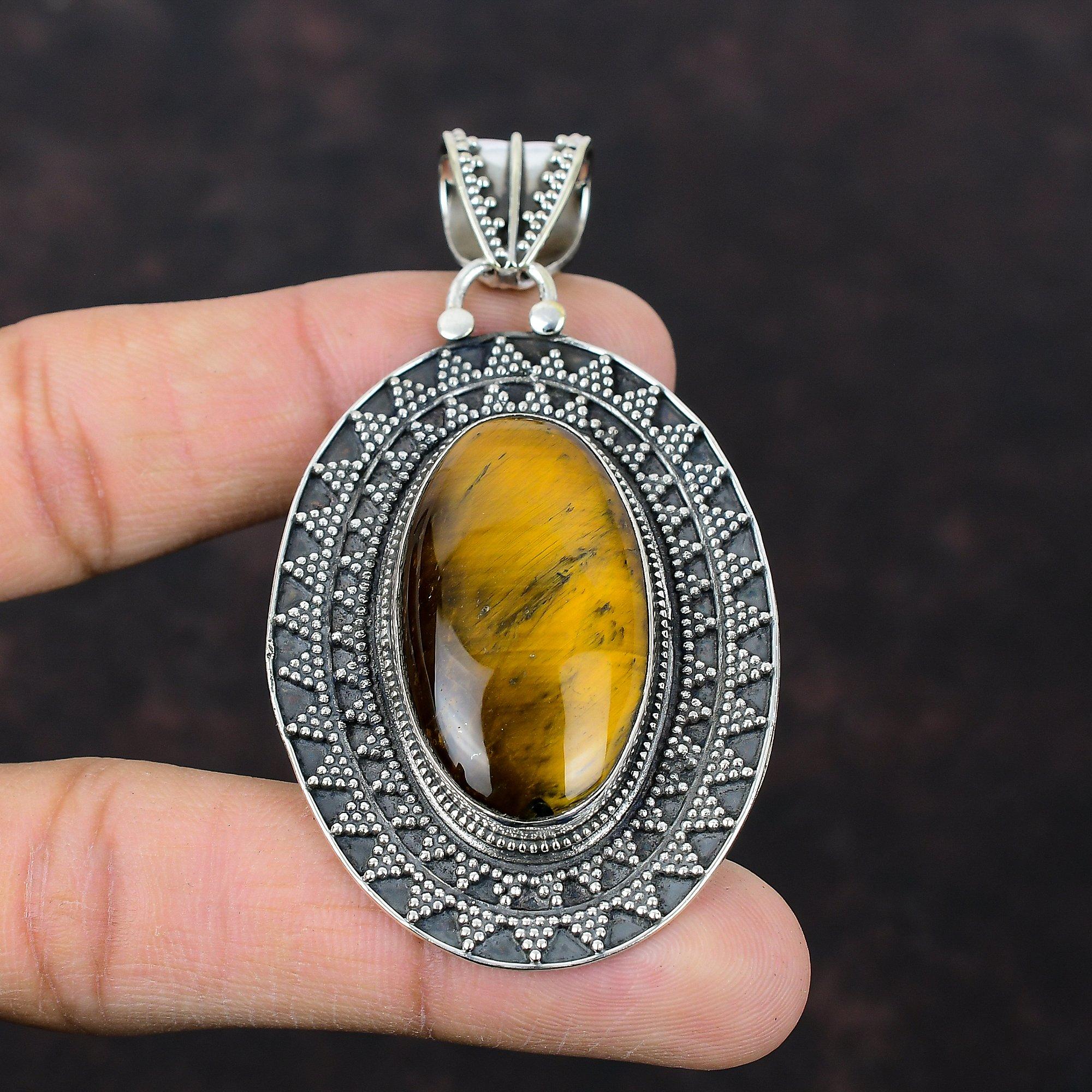 Tiger's Eye Pendant Handmade Unique Design Jewelry 925 Sterling Silver Pendant Vintage Jewelry Genuine Gemstone Pendant For Engagement Gifts