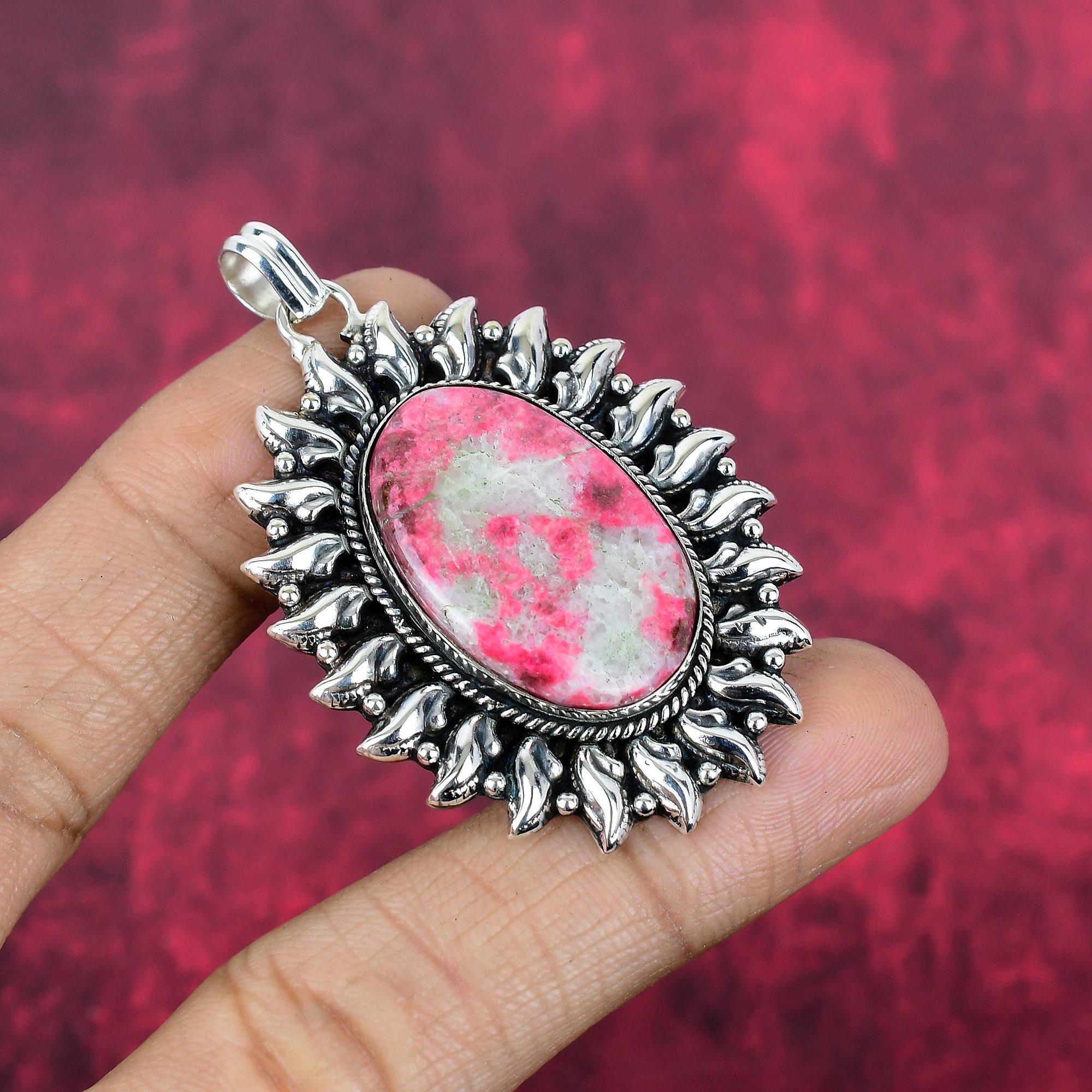 Подвеска с розовым драгоценным камнем Тулит, серебряные украшения 925 пробы, антикварные подвески ручной работы, подарок для матери