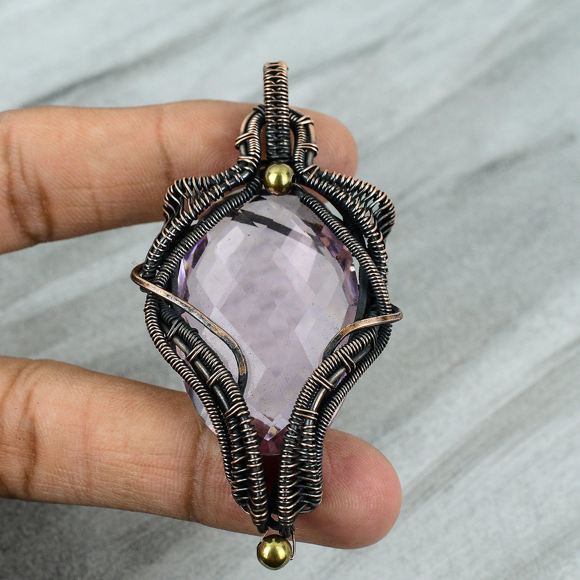 Pink Kunzite Copper Pendant Copper Wire Wrapped Jewelry Kunzite Jewelry Handmade Gemstone Pendant Wire Wrap Jewelry For Mother Gift For Her