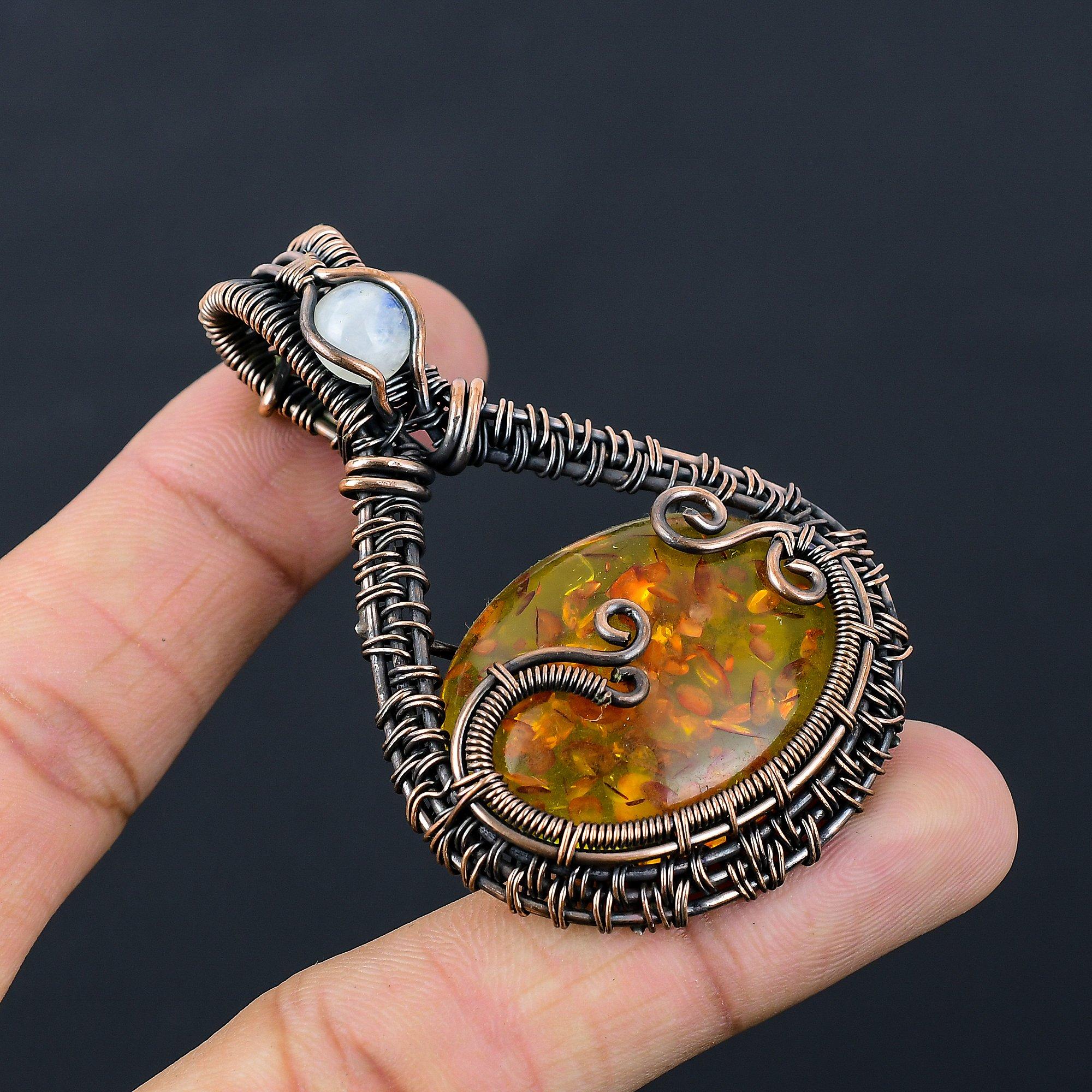 Балтийский янтарь, драгоценный камень, чистая медная проволока, обернутая подвеской ручной работы, ювелирное изделие для новогоднего подарка