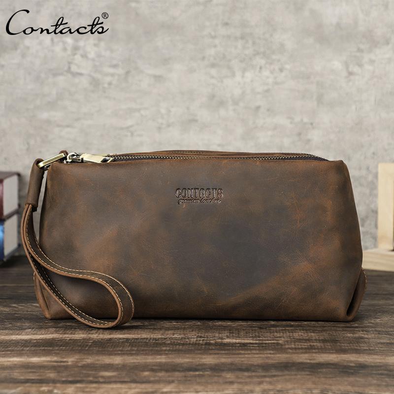 CONTACT'S High Quality Genuine Leather Clutch Bag Luxury Mobile Phone Bags Credit Card Holder Casual Men's Handbags