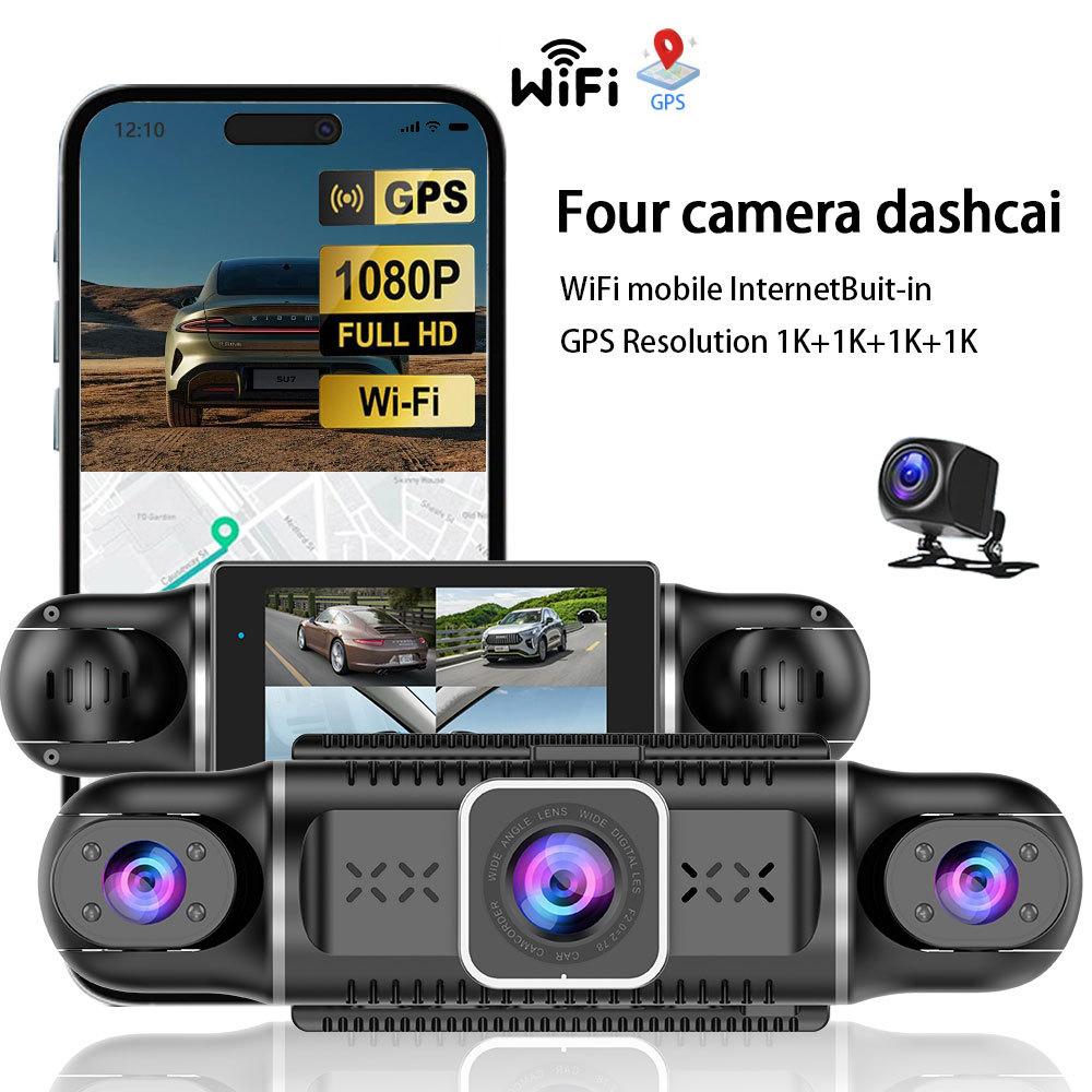 1080P Quad Dash Cam, 4-Channel 4-Screen Display, WiFi, Phone Sync, GPS, Rear View, Night Vision, Wide Angle