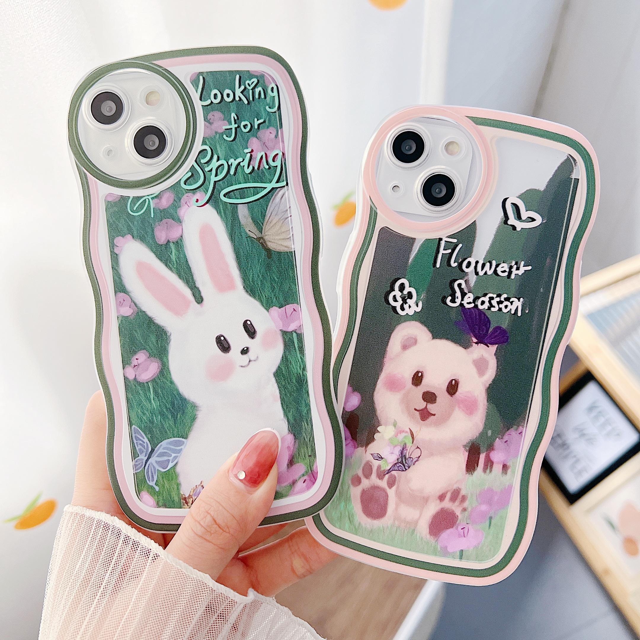 Прозрачный силиконовый чехол с волнистым краем для Xiaomi Redmi Note 10 11 12 Samsung A54 A34 A24 iPhone 15 14 13 Funda Butterfly Cute Bear Bunny Cover