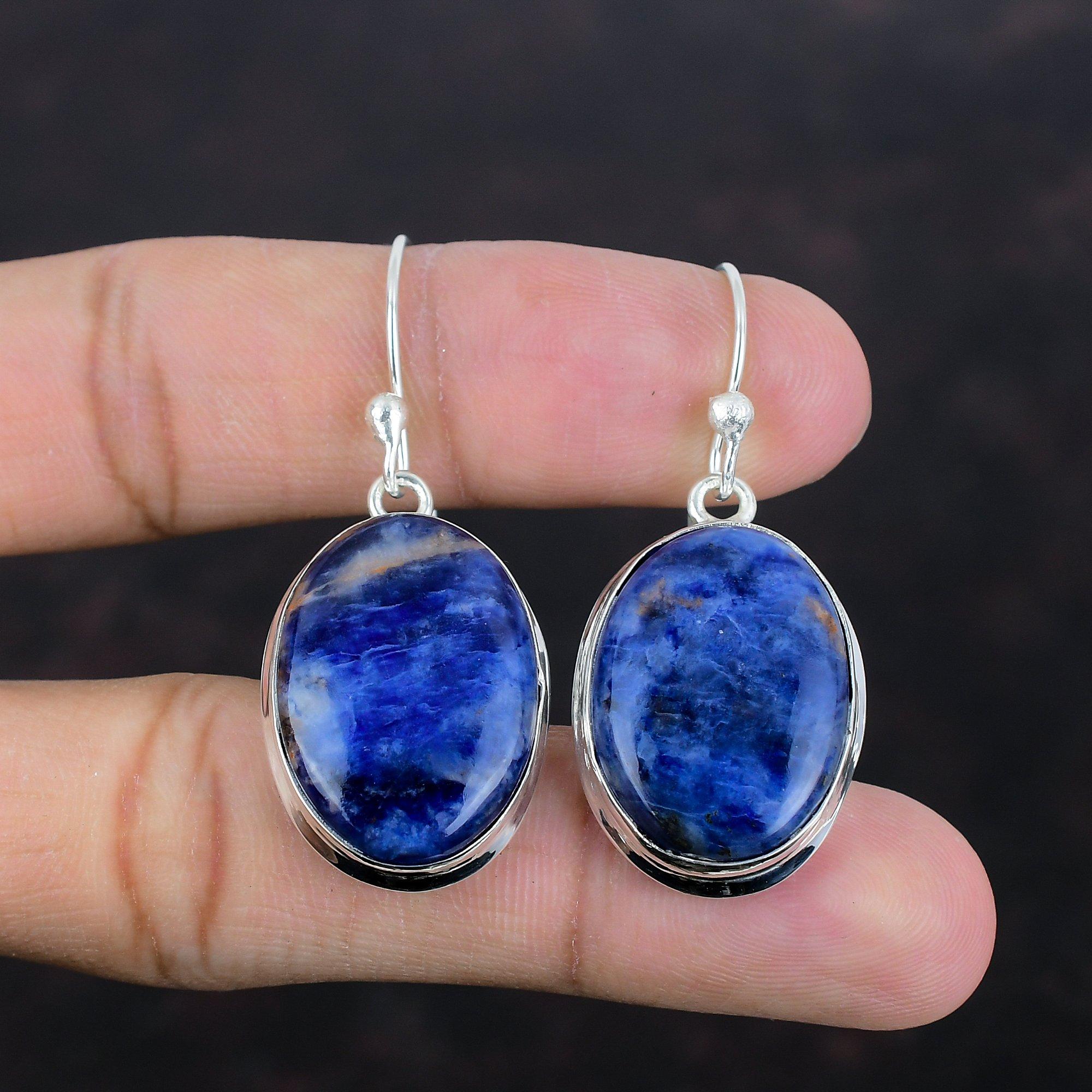 Серьги из содалита, потрясающие ювелирные изделия из драгоценных камней, приличные серьги, серьги из стерлингового серебра 925 пробы, ювелирные изделия из содалита, серьги ручной работы, подарки для матери