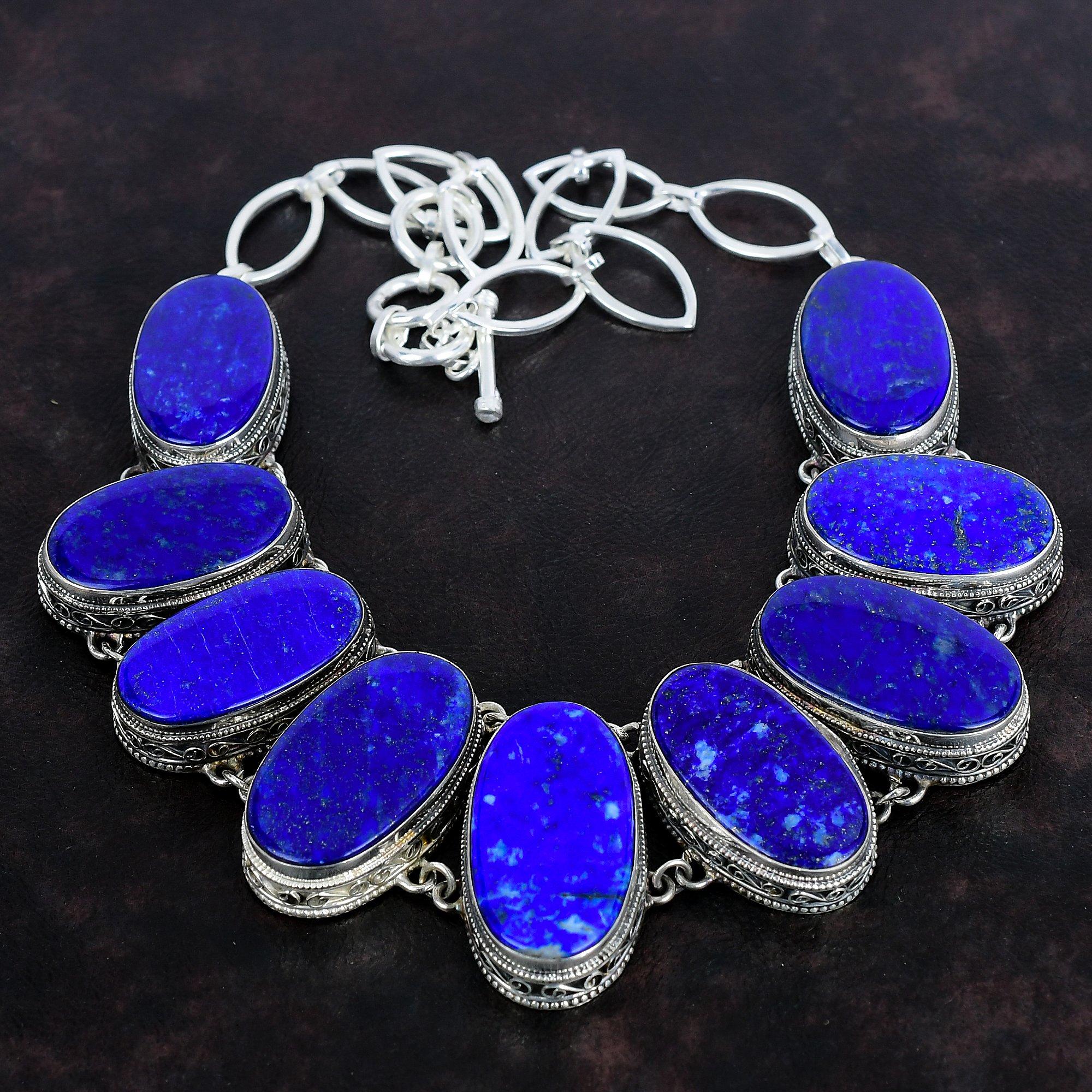 Ожерелье с драгоценным камнем лазурит винтажные украшения ожерелье из стерлингового серебра 925 пробы регулируемое ожерелье-цепочка ручной работы ювелирные изделия в стиле бохо подарок на годовщину