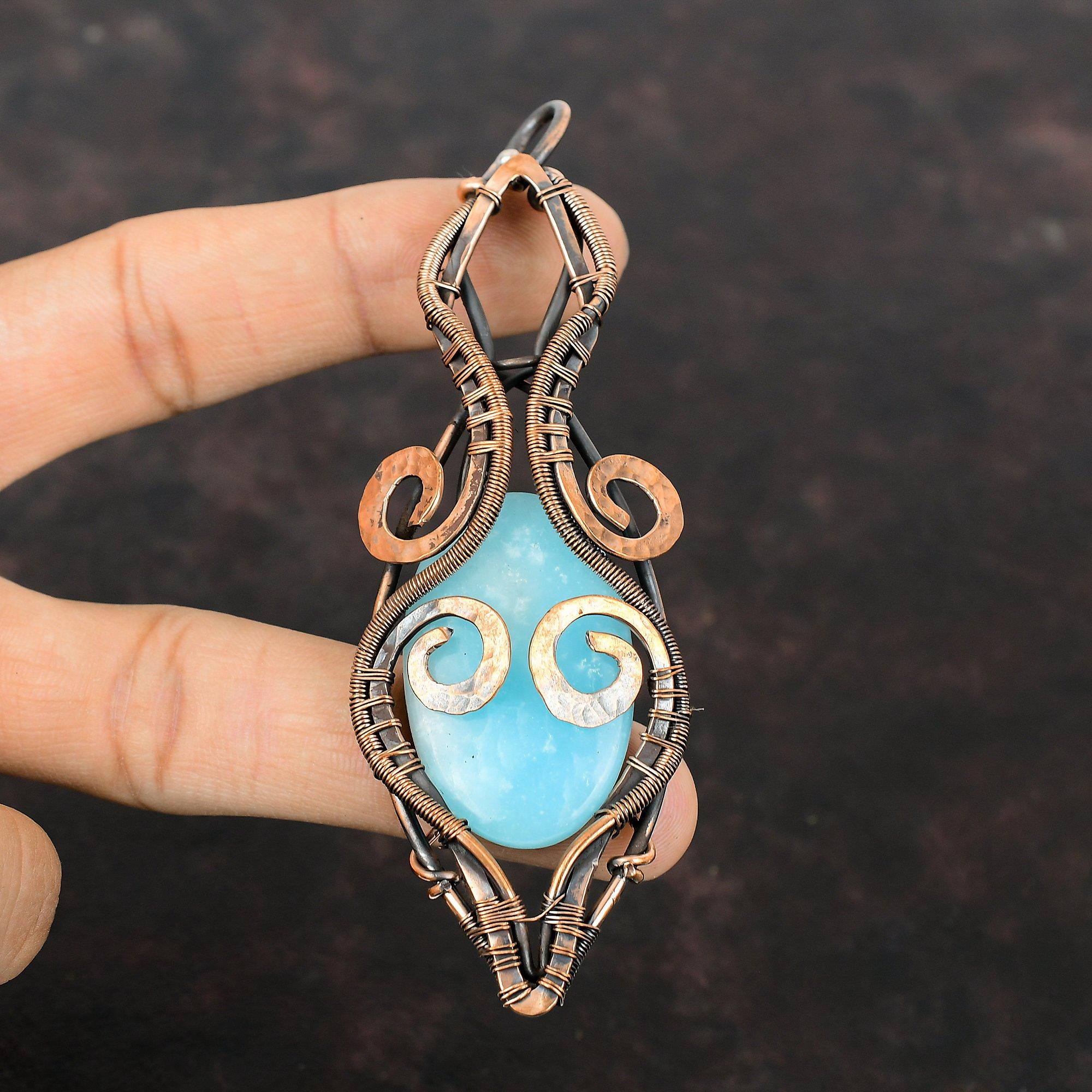 Подвеска с гемиморфитом, подвеска из медной проволоки, подвеска из драгоценного камня высшего качества, подвеска ручной работы, медная ювелирная подвеска для женщин, подарок для него