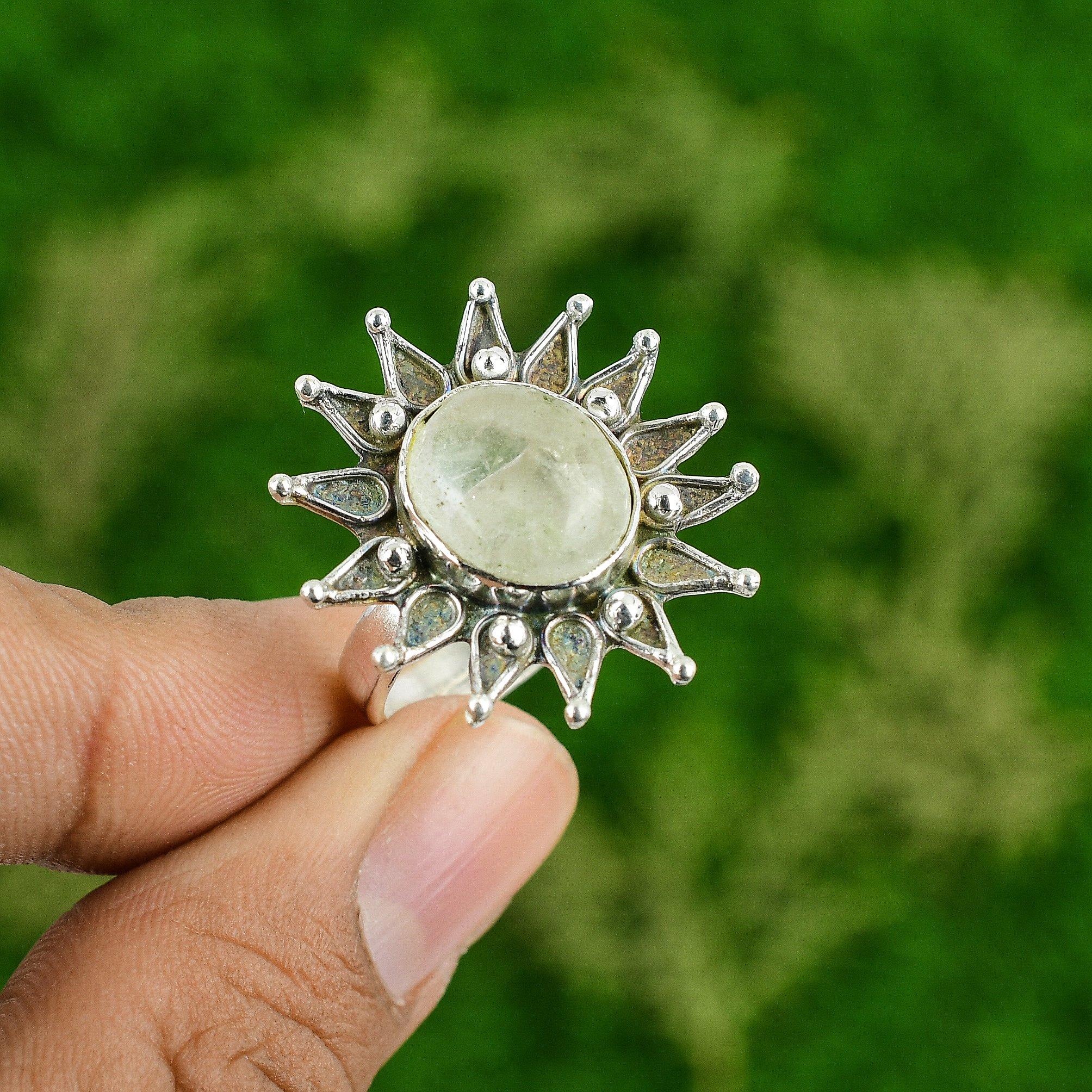 Sterling Silver Oval Natural Moonstone Anniversary Statement Mother Ring Jewelry