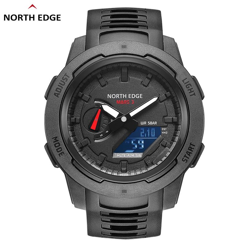 NORTH EDGE Mars 3 Men's Military Watch Digital Carbon Fiber Case For Man Waterproof 50M Sports Watches World Time LED Wristwatch