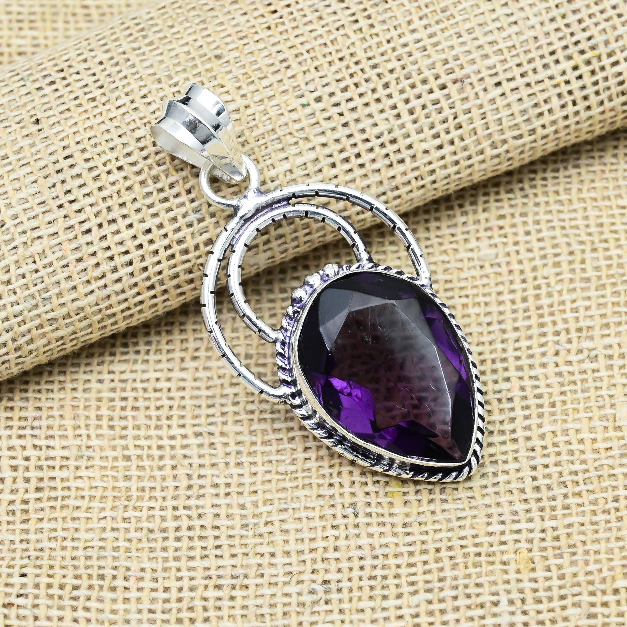 Amethyst Gemstone Handmade 925 Sterling Silver Adorable Pendant For Thanksgiving