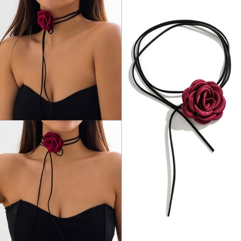 Trend Niche Sense Rose Pendant Collarbone Chain Temperament Simple Cold Wind Adjustable Black Velvets Necklace
