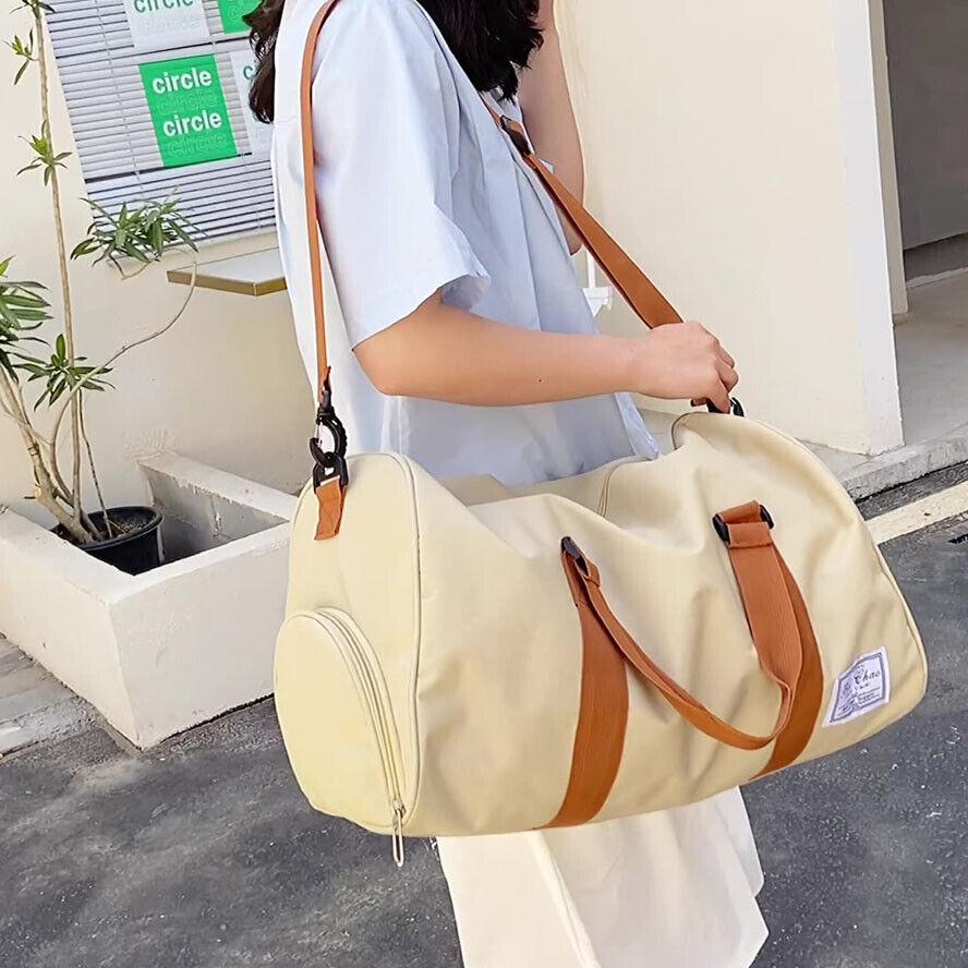 Canvas Travel Duffle Bag Tote Waterproof Lugage Bag Sports Gym Large Bag with Shoe Pocket Leisure Weekender Overnight Bag