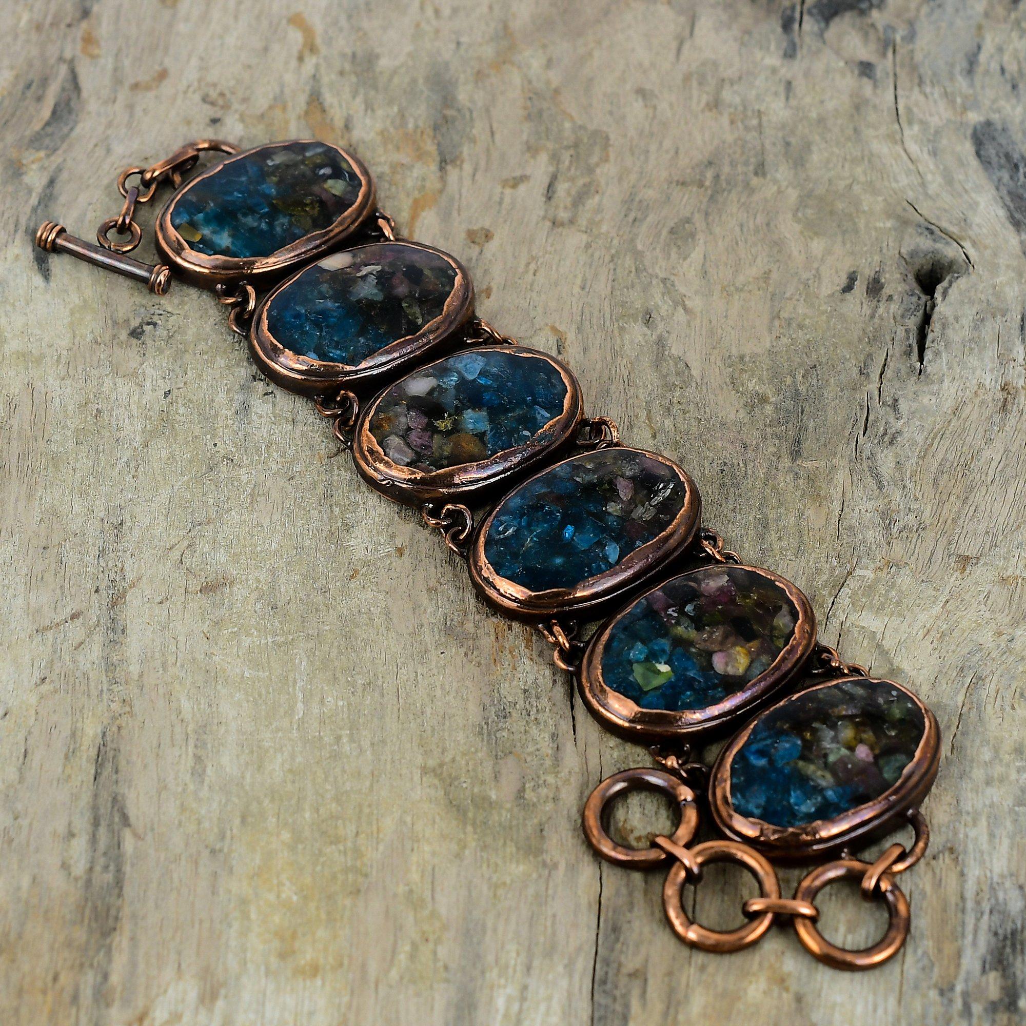 Браслет из турмалина-арбуза, браслет из электроформованной меди, браслет с регулируемой цепочкой, браслет из драгоценных камней ручной работы, медные украшения для подарков