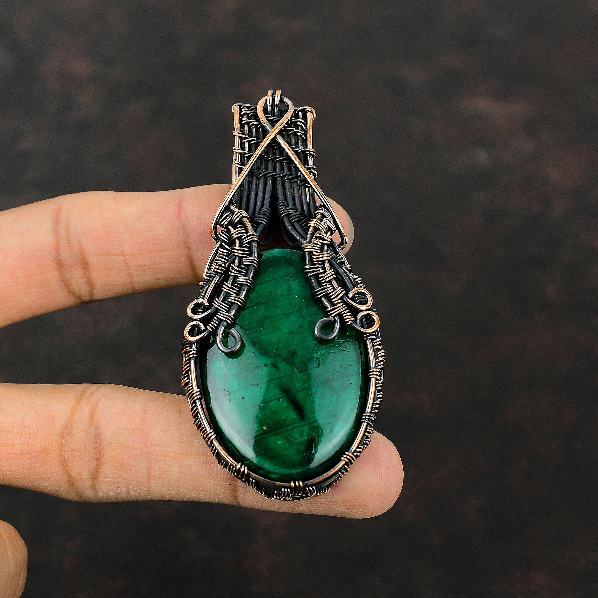 Green Fire Labradorite Pendant Copper Wire Wrapped Pendant Handmade Antique Pendant Copper Jewelry Gemstone Pendant Elegant Jewelry For Gift