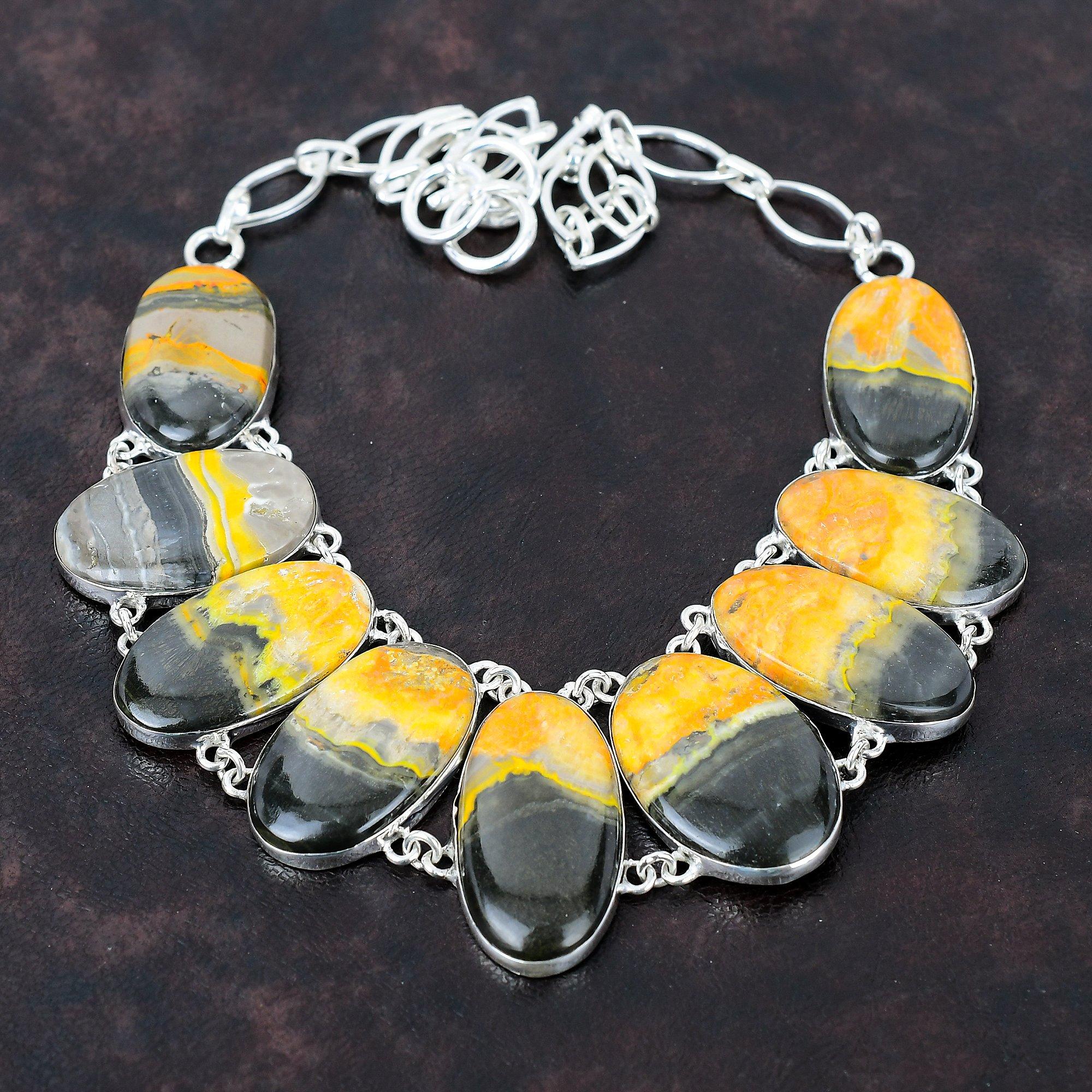 Bumble Bee Jasper Necklace Handmade Gemstone Necklace 925 Sterling Silver Necklace Antique Jewelry Adjustable Chain Necklace Engagement Gift