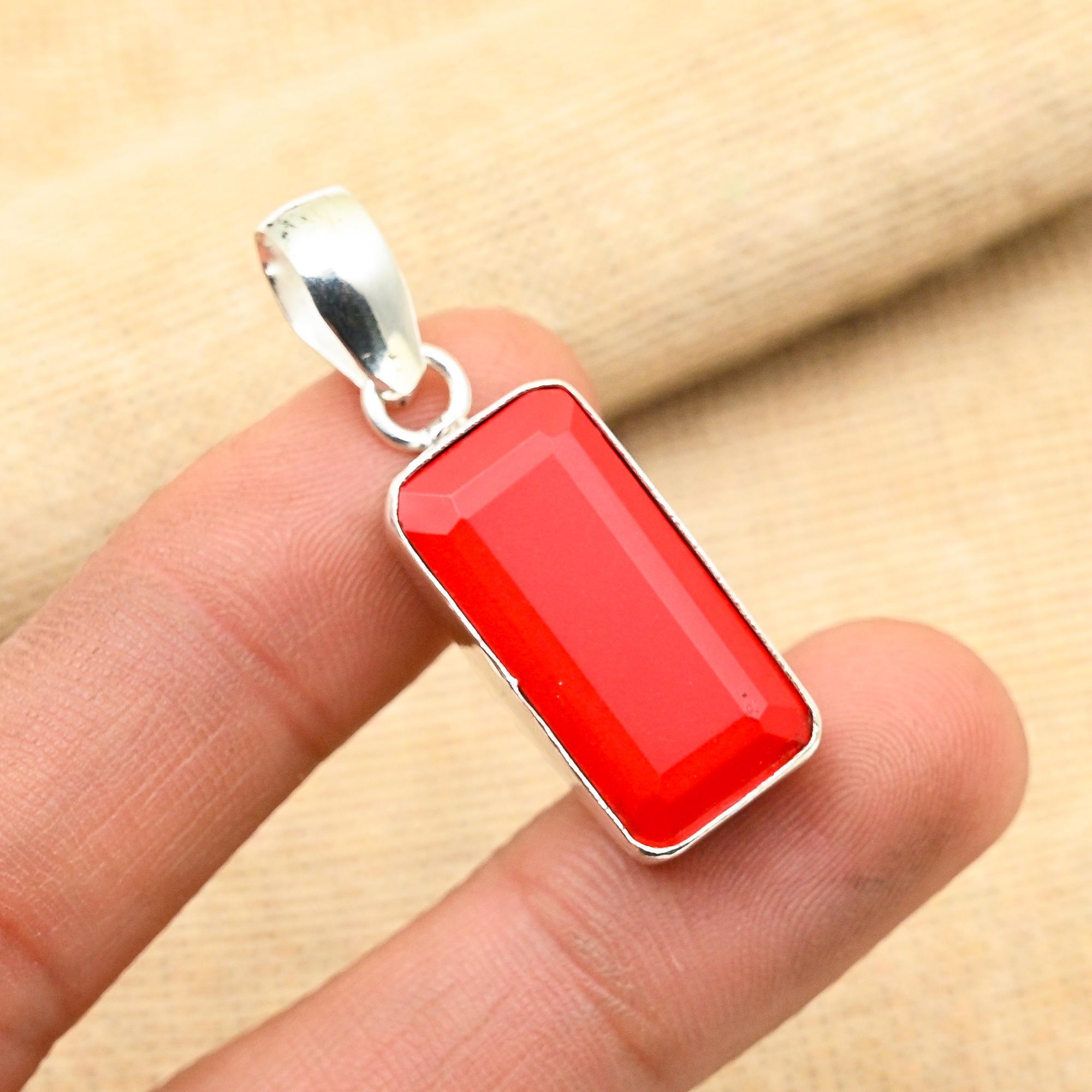 Ограненный красный коралловый драгоценный камень ручной работы из стерлингового серебра 925 пробы, ювелирный кулон Foe Her