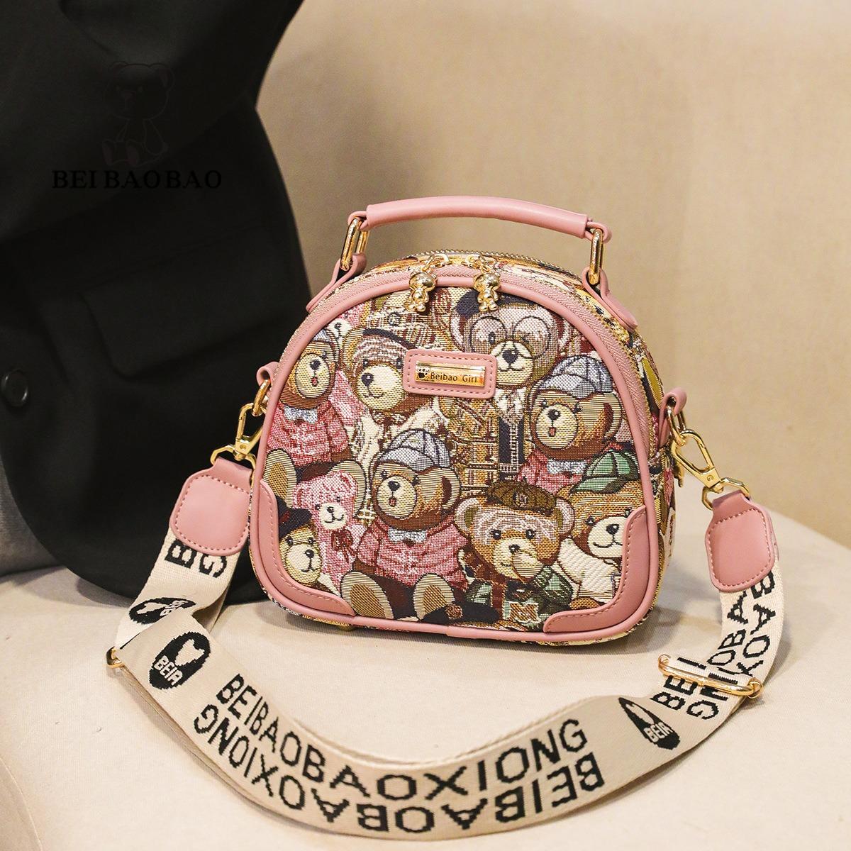 BEIBAOBAO Оригинальные уличные трендовые женские сумки через плечо, модная холщовая PU-сумка, женская сумка, милый мультяшный медведь, свежие сумки на одно плечо для женщин