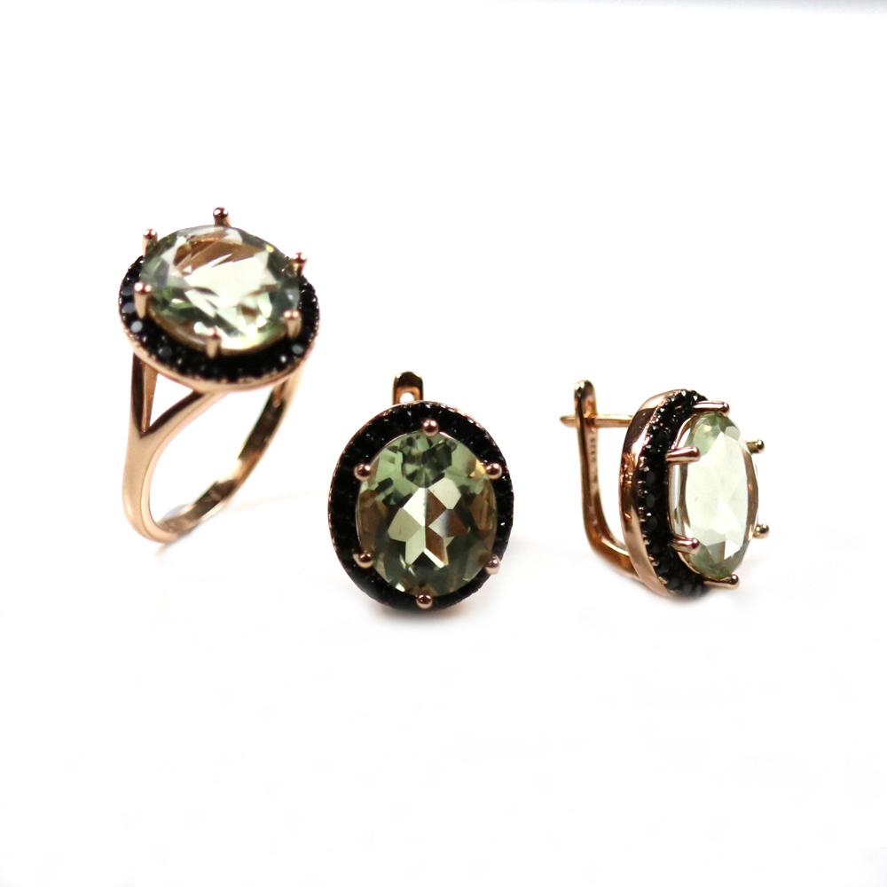 Oval 10*12mm Natural Green Amethyst Jewelry Set 925 Sterling Silver Jewelry Ring Earring for Women Daily Wear Nice Gift