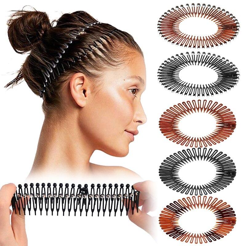 Fashion Women Plastic Stretch Diamond Hair Band Flexible Hair Comb Wavy Hair Hoop Face Washing Non-silp Spiral Band Headdress
