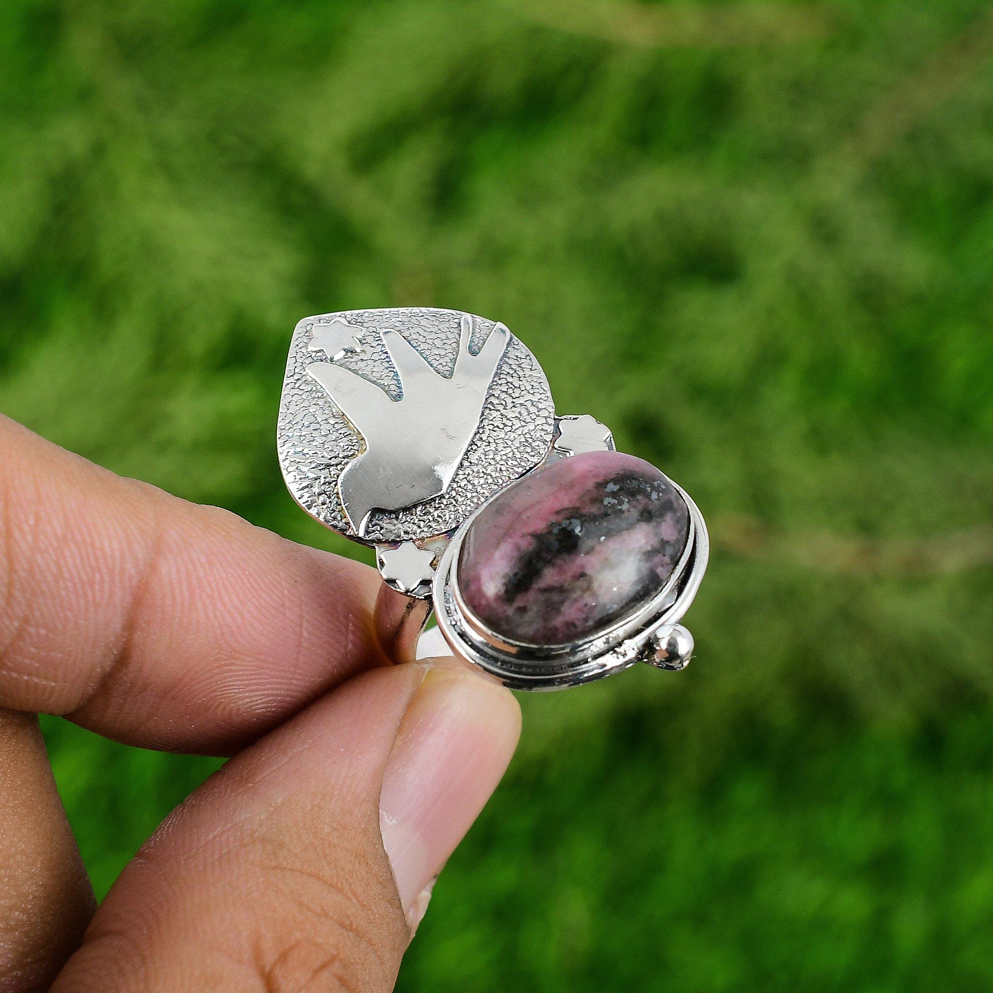 Сделка ко Дню женщин Натуральный родонит Серебро 925 пробы Штабелируемое Кольцо с птицей Элегантные украшения