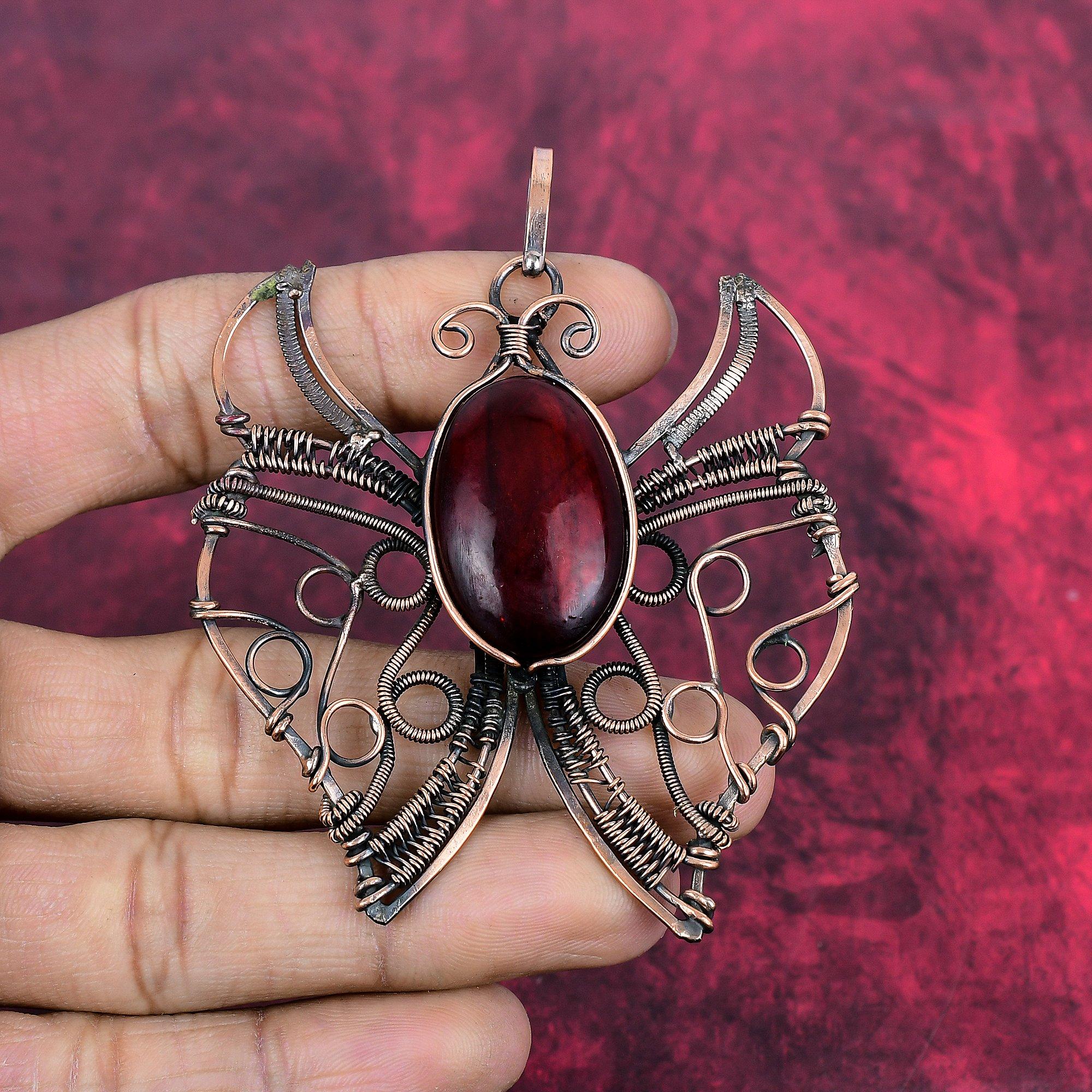 Red fire labradorite pendant copper wire wrapped gemstone pendant handmade jewelry butterfly pendant engagement gifts antique copper jewelry