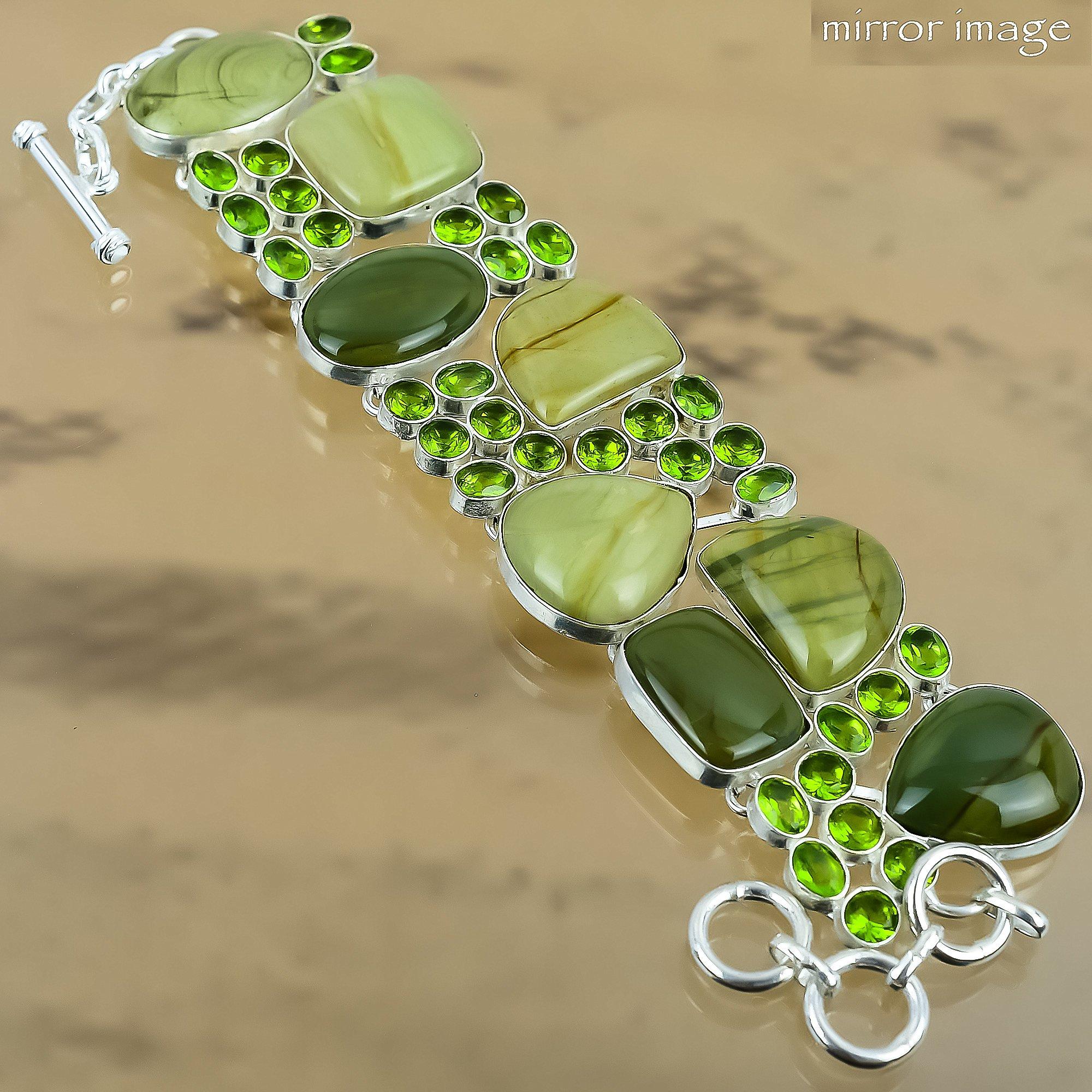 Natural Polychrome Jasper 925 Silver Chain Adjustable Bracelet For Women