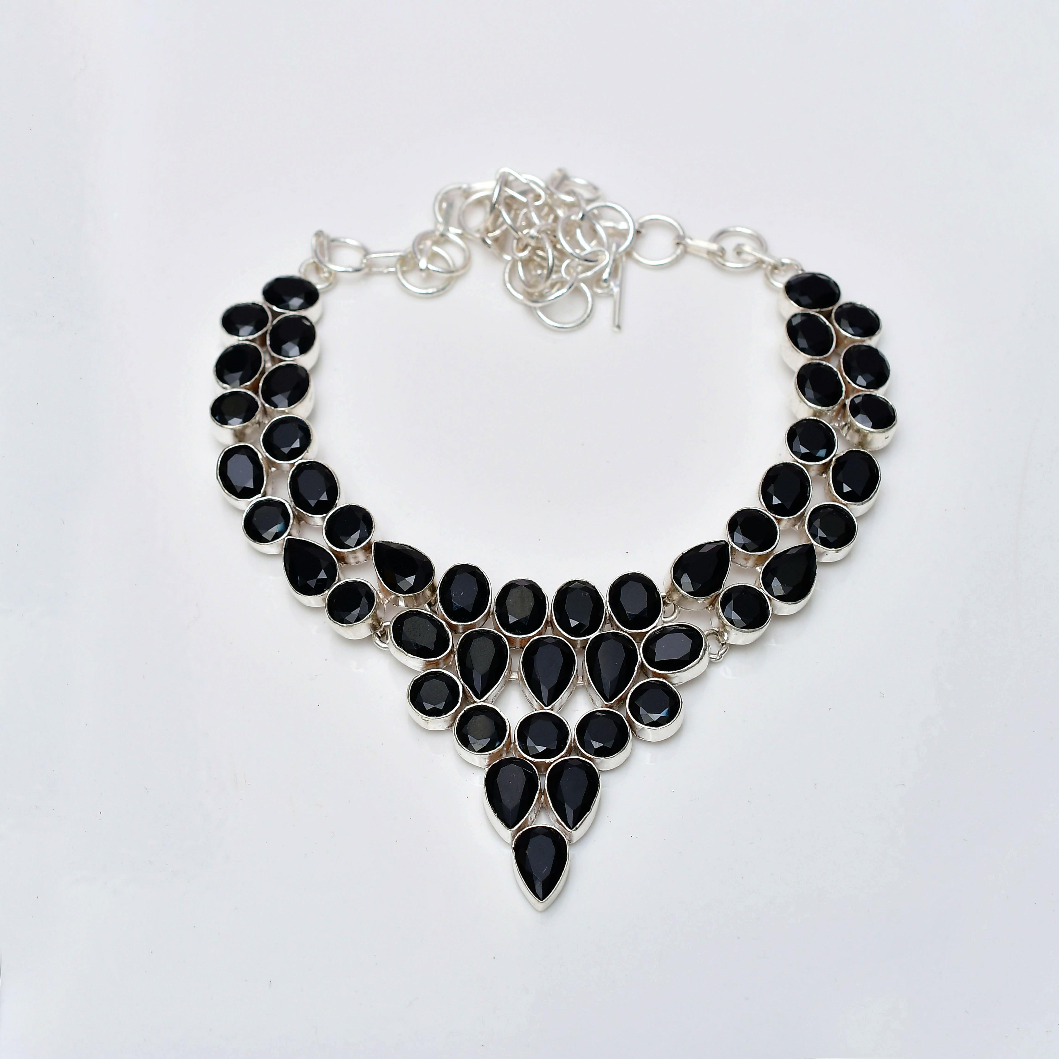 Black Spinel Gemstone Pendant: 925 Sterling Silver Handmade Multi Shape Gemstone Necklace Jewelry