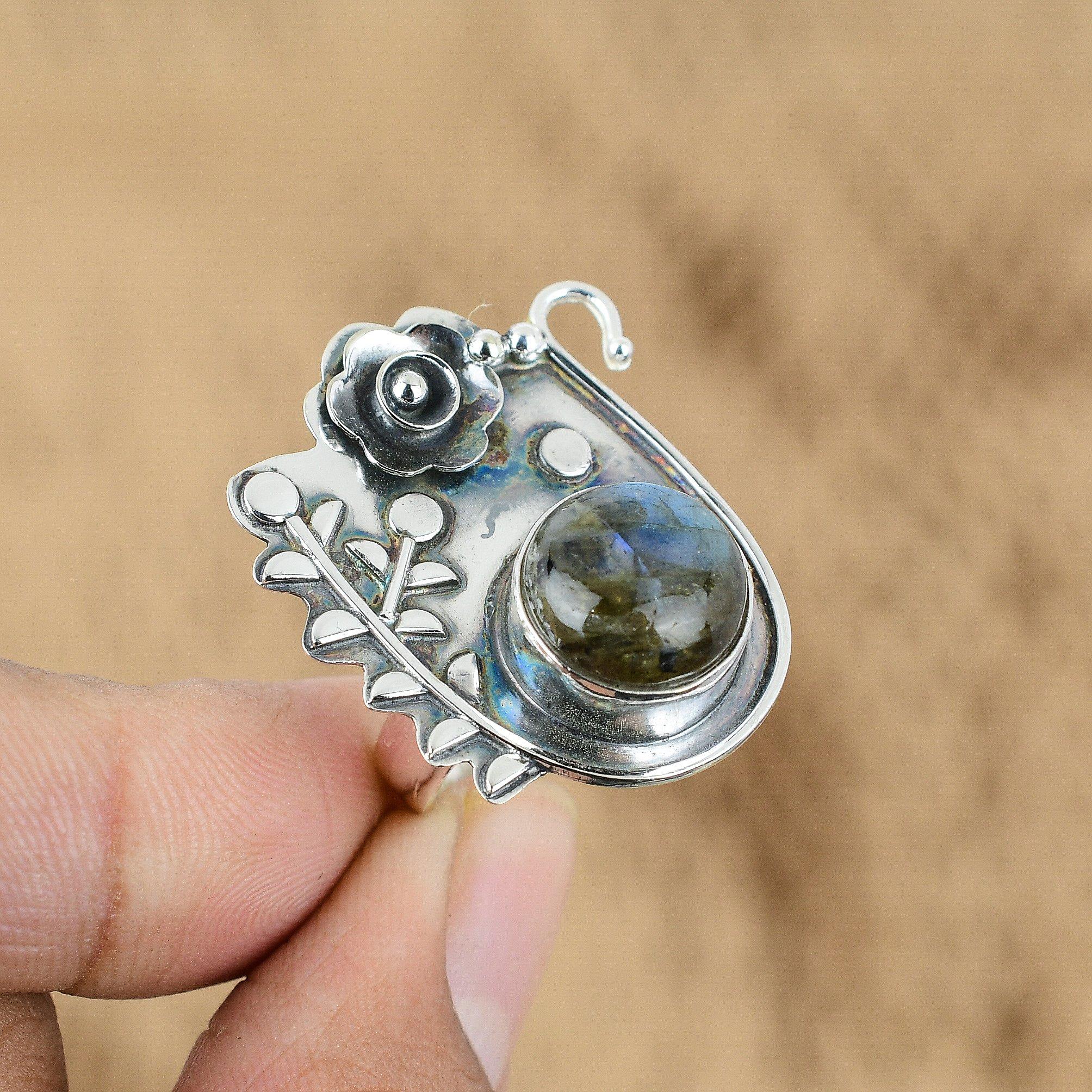 Mothers day Sale Labradorite Gemstone Daughter Flower Ring Jewelry 925 Silver