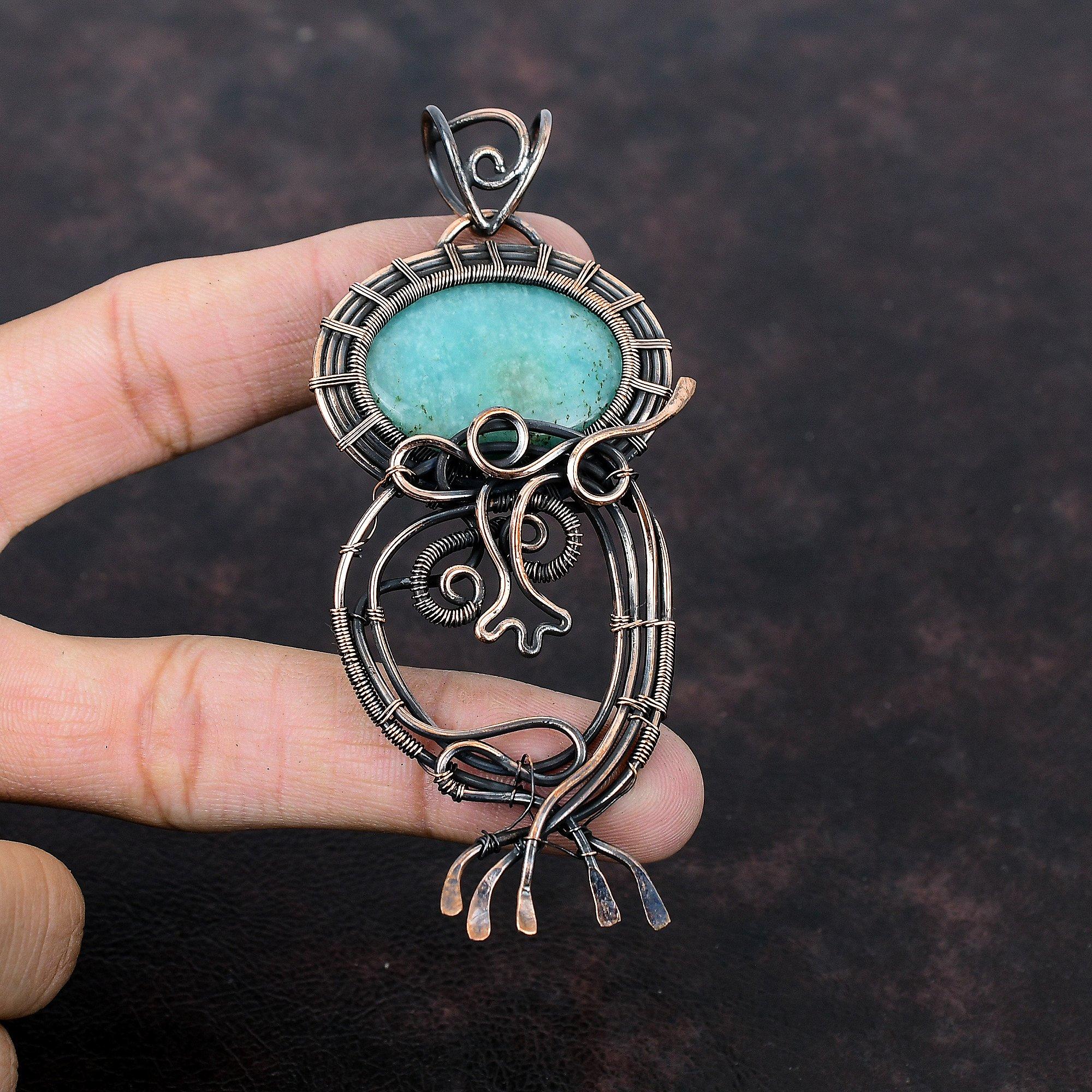 Amazonite Pendant Copper Wire Wrapped Pendant Amazonite Jewelry Handmade Natural Gemstone Pendant Copper Jewelry For Gift Wire Wrap Jewelry
