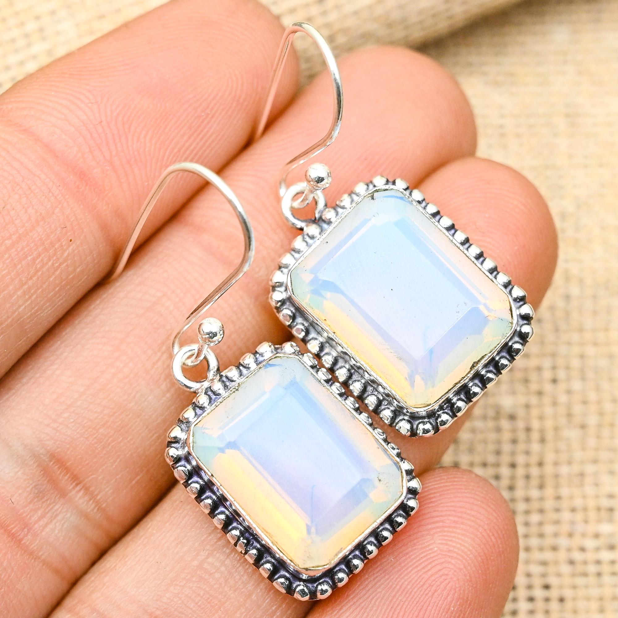 Milky Opal Gemstone Handmade 925 Sterling Silver Jewelry Lovely Earrings For Women