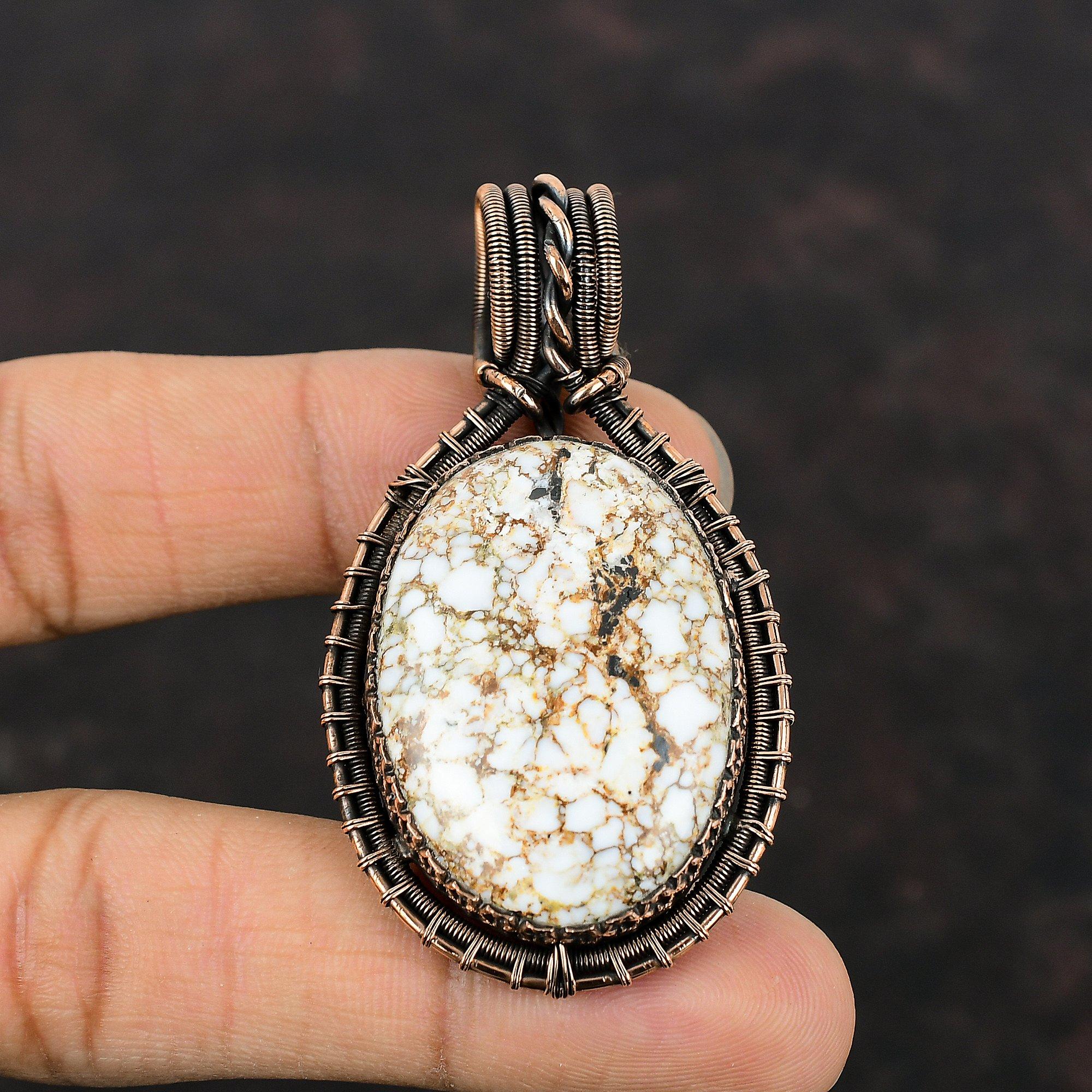 Wild Horse Magnesite Pendant Copper Wire Wrapped Pendant Handmade Wire Wrap Jewelry Top Quality Gemstone Pendant Copper Jewelry Gift For Him
