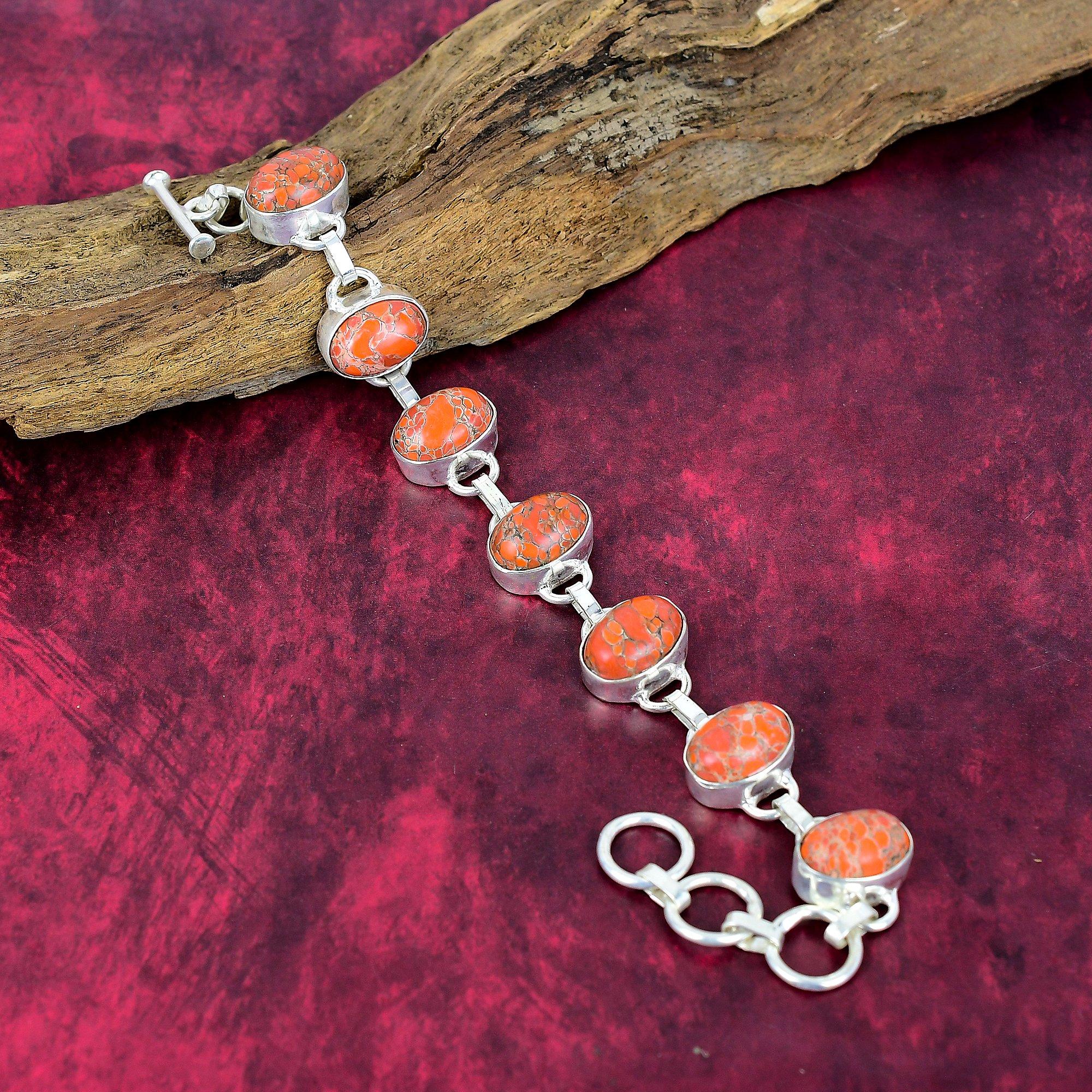 Браслет Orange Sea Sediment из цельного серебра 925 пробы с регулируемой цепочкой, браслет ручной работы с драгоценными камнями на День памяти