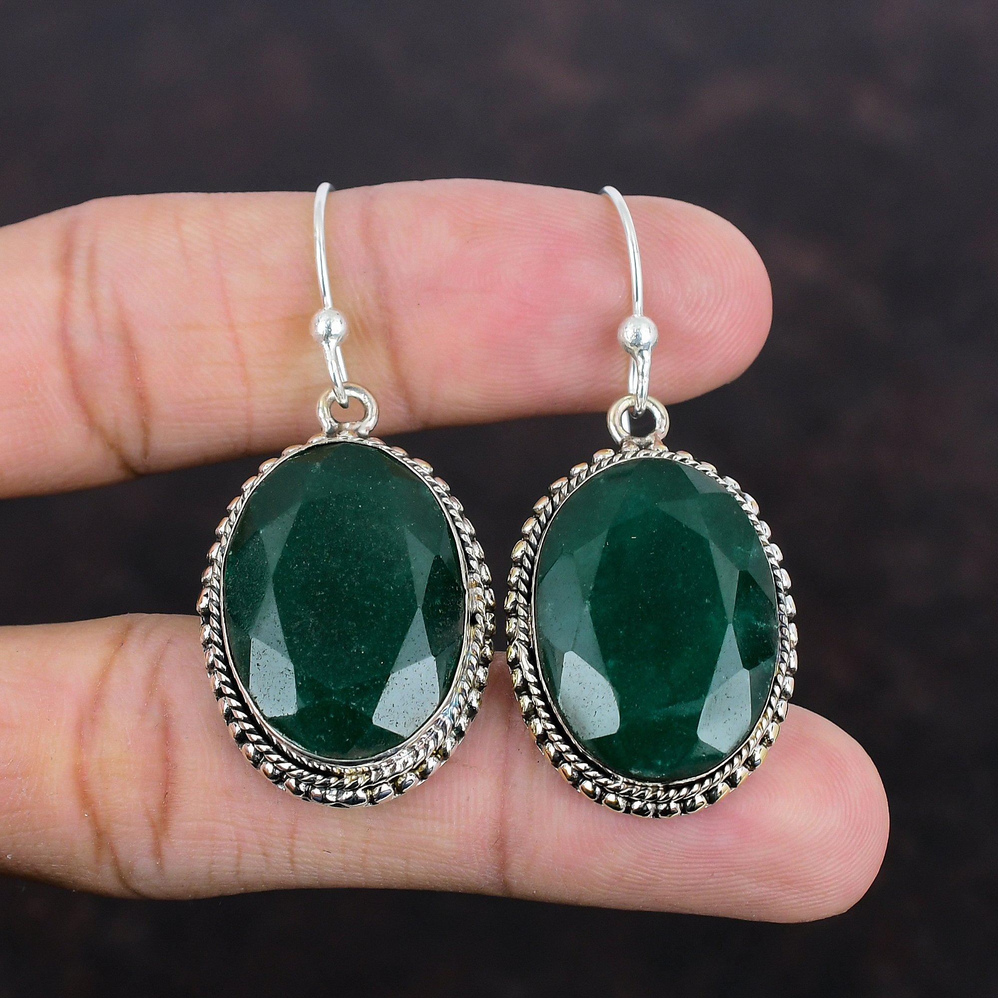 Серьги с ограненным замбийским изумрудом, серьги из стерлингового серебра 925 пробы, серьги в винтажном стиле, ювелирные изделия ручной работы, серьги-подвески с драгоценными камнями, подарки для матери