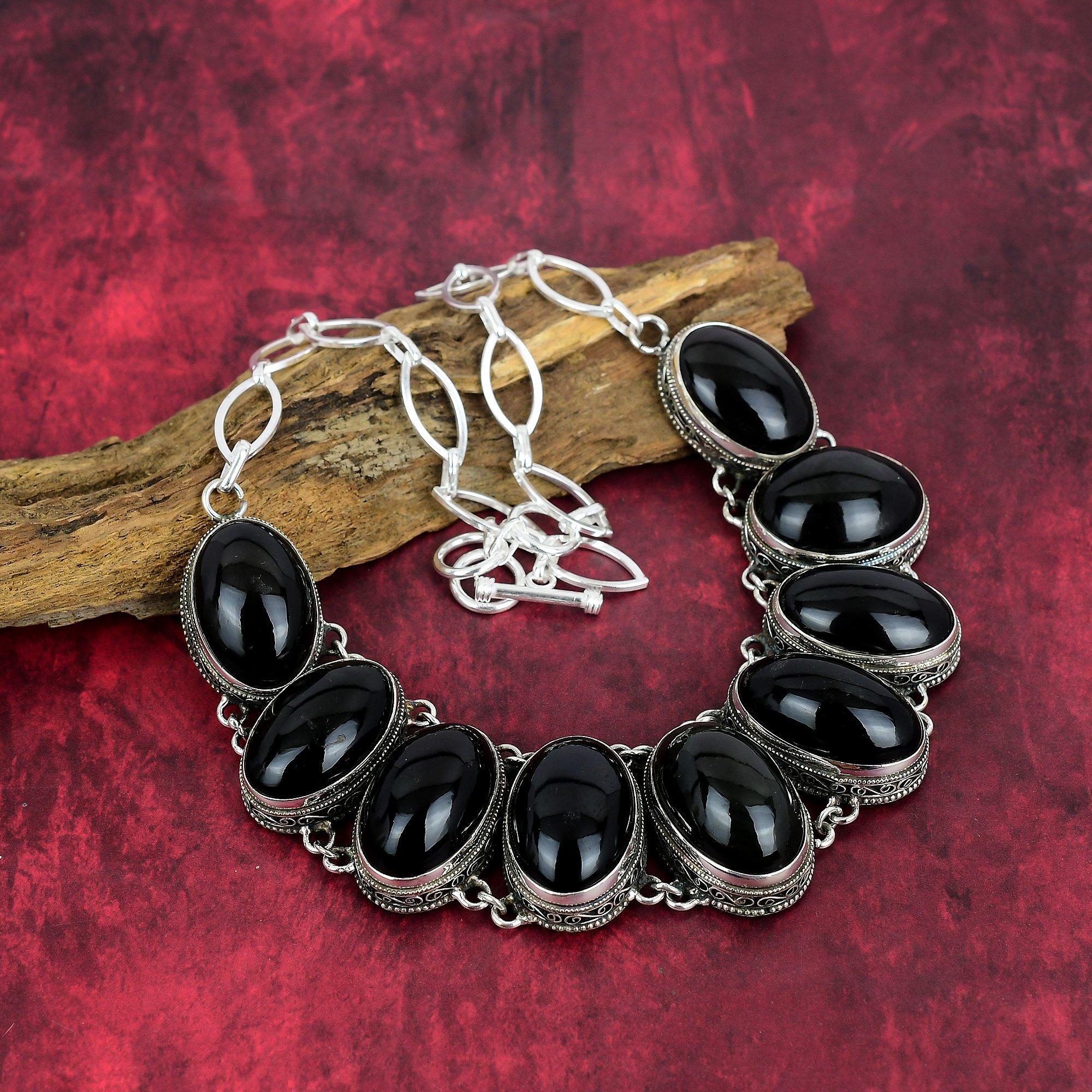 Ожерелье из черного обсидиана, ювелирные изделия ручной работы, ожерелье из стерлингового серебра 925 пробы, дизайнерские ювелирные изделия из драгоценных камней, регулируемое ожерелье-цепочка, подарок для мамы