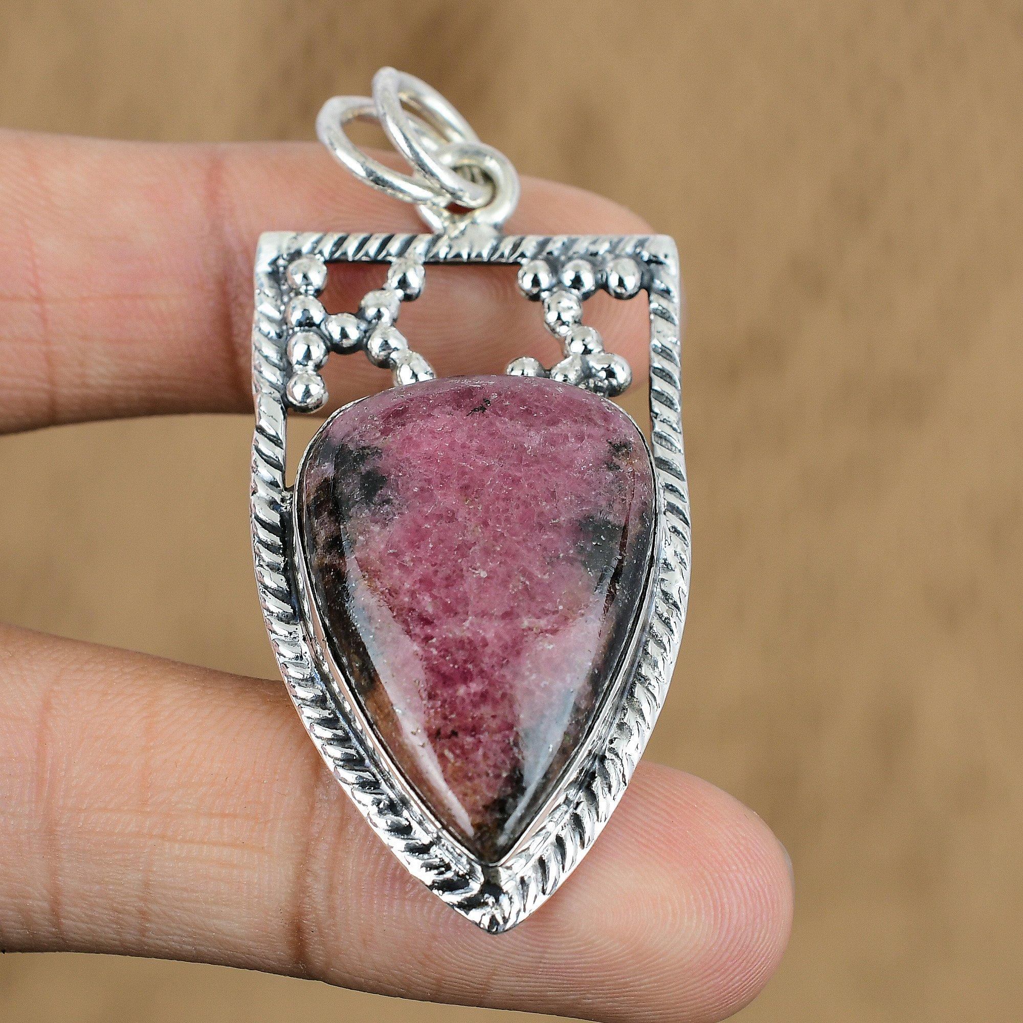 Подарок для женщин Ювелирная подвеска Серебро 925 пробы Натуральный камень родонит