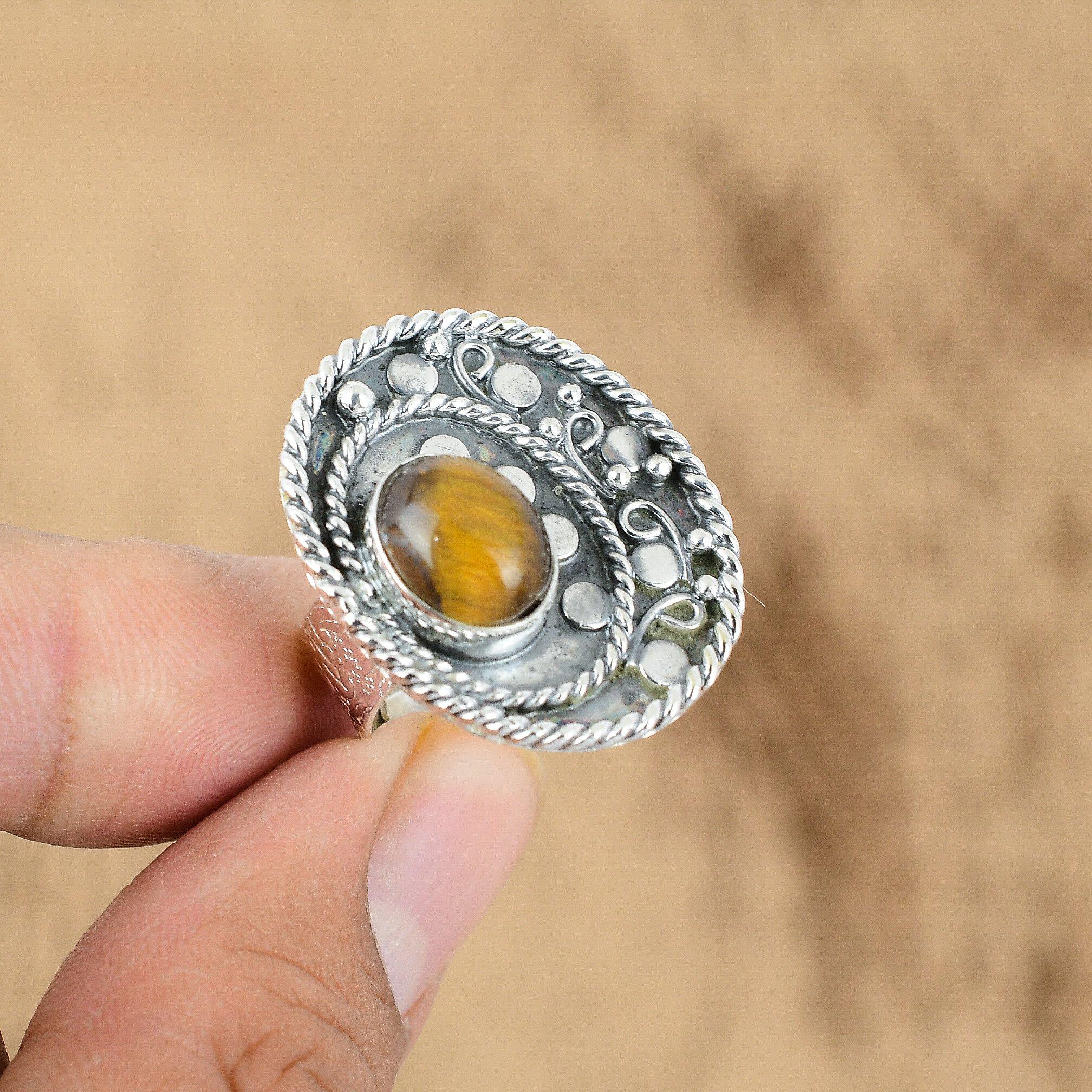 Mothers day Deal Tiger's Eye Stone 925 Silver Promise Statement Anniversary Ring