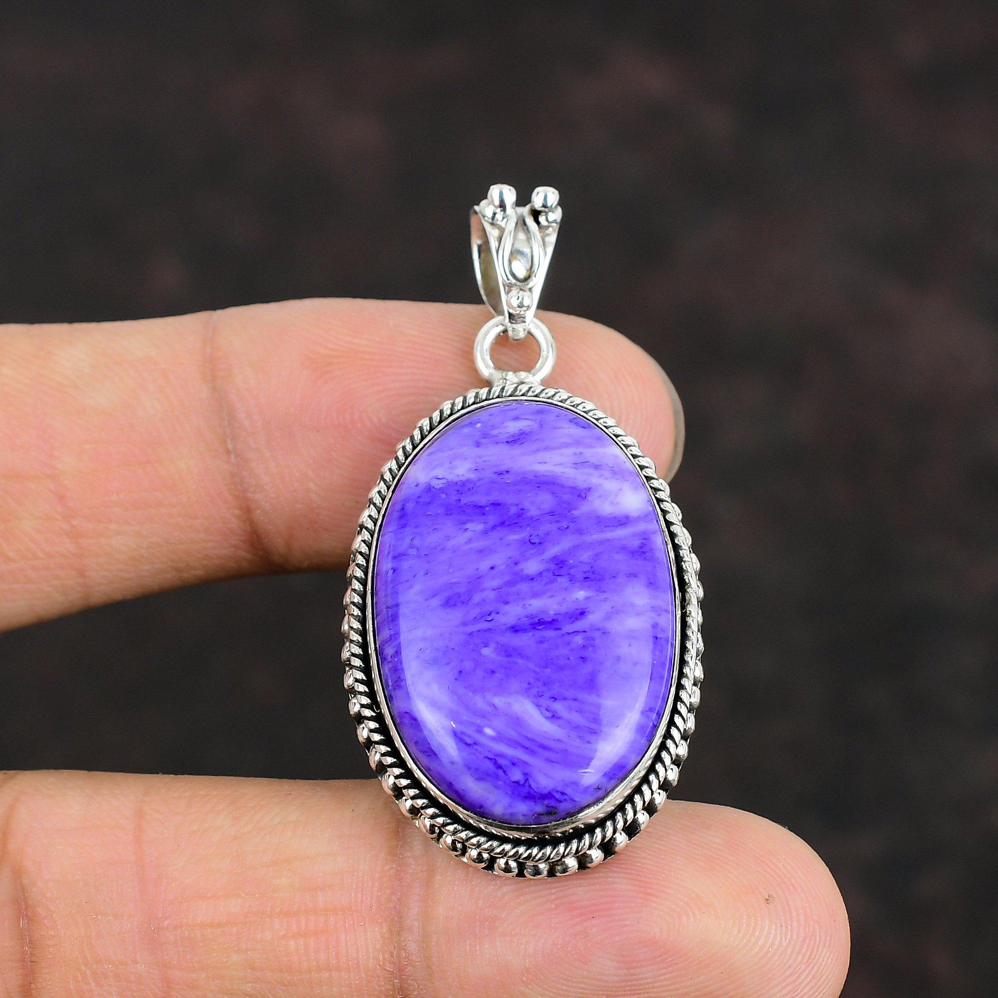 Charoite Pendant Natural Gemstone Pendant 925 Sterling Silver Pendant Charoite Jewelry Handmade Pendant Statement Pendant Gifts For Friend
