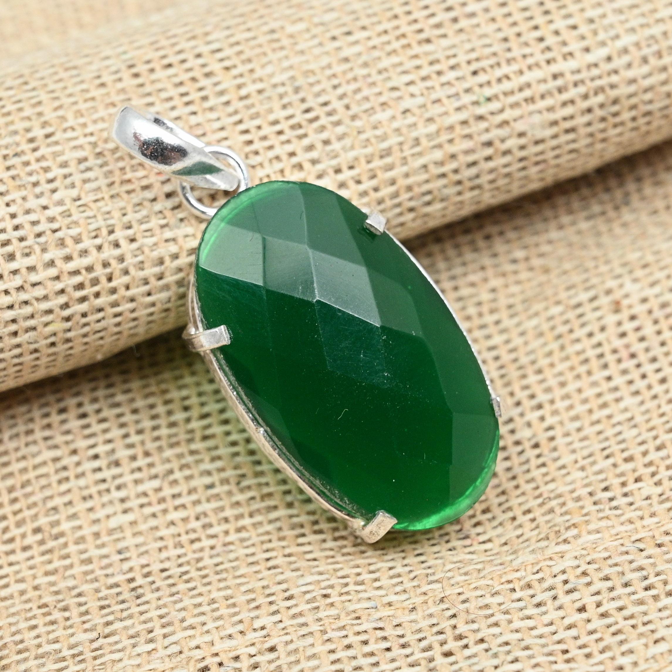 Ограненный зеленый оникс стерлингового серебра 925 пробы ручной работы красивые подвесные украшения для подарков