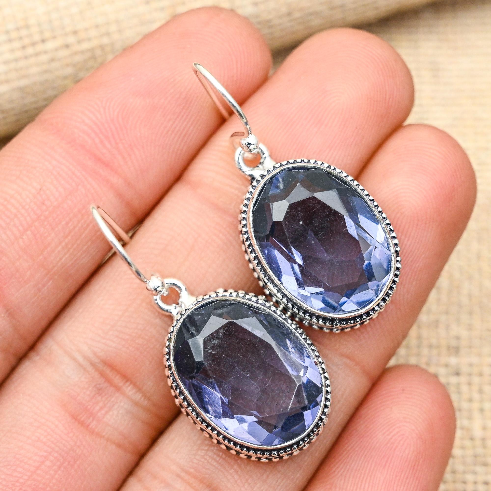 Ослепительные ювелирные серьги ручной работы из стерлингового серебра 925 пробы с драгоценным камнем иолит для нее