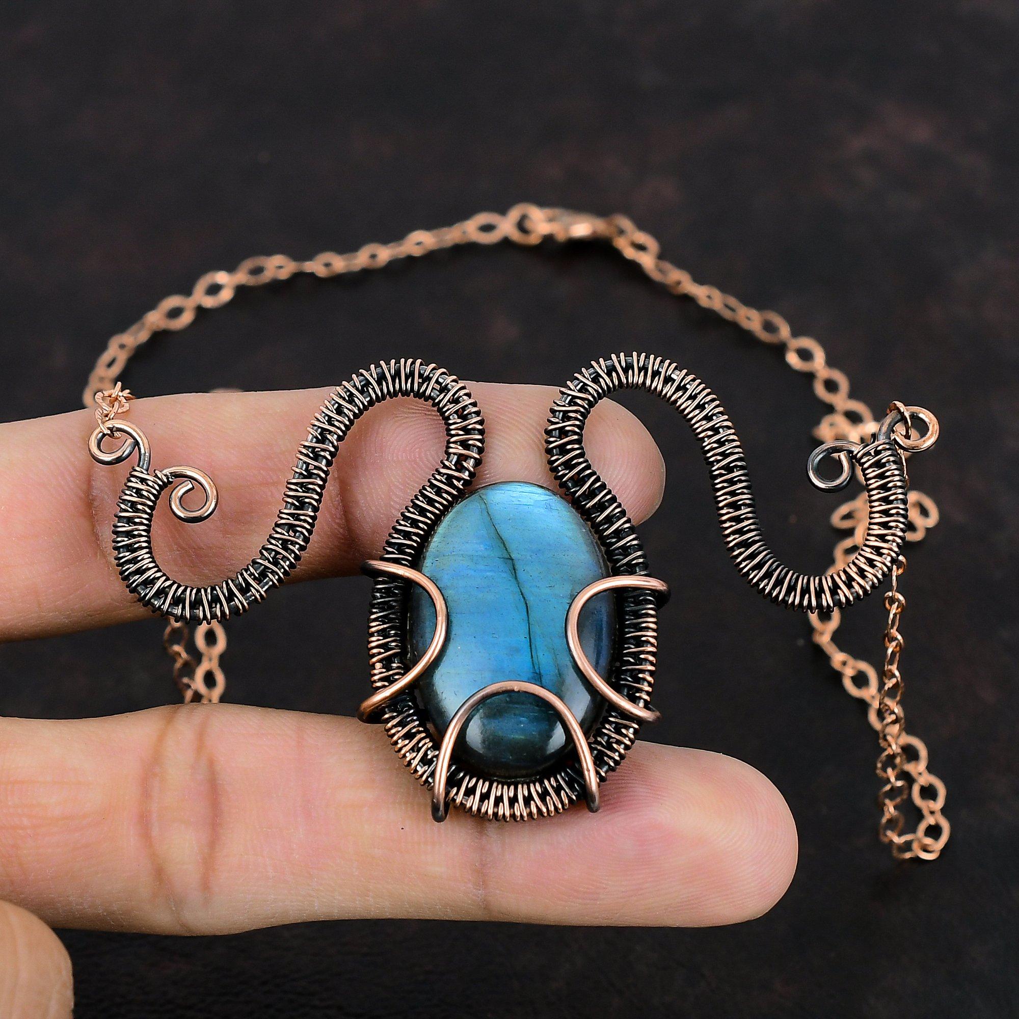 Labradorite Necklace Copper Wire Wrapped Necklace Adjustable Necklace Copper Jewelry Handmade Dainty Necklace Gemstone Jewelry Gifts For Mom