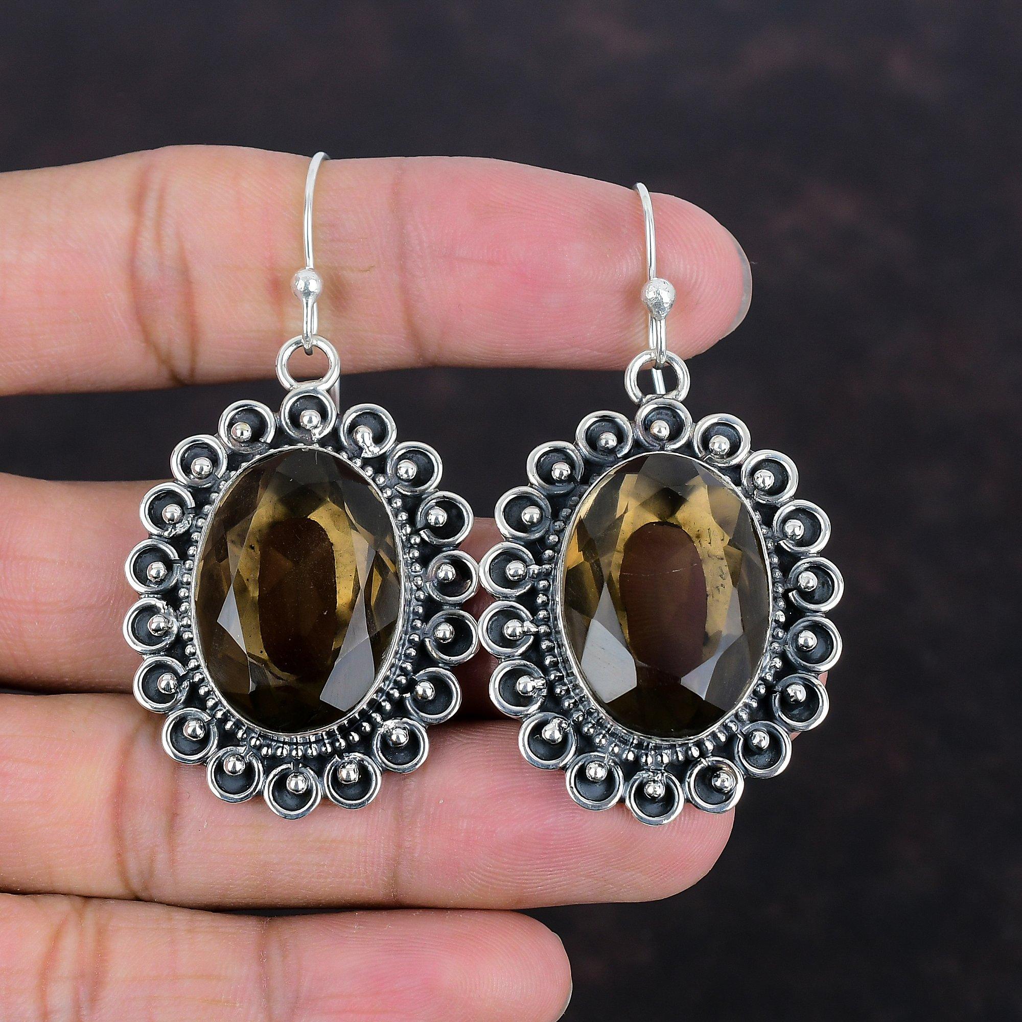 Серьги из ограненного дымчатого кварца, натуральные драгоценные камни, серьги из стерлингового серебра 925 пробы, уникальные серьги ручной работы, серебряные украшения, подарки для матери