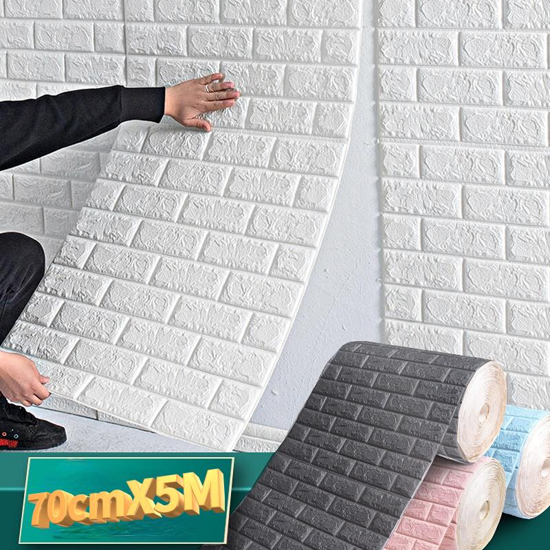 3D Self-Adhesive Wallpaper Continuous Waterproof Brick Wall Stickers Living Room Bedroom Children's Room Home Decoration