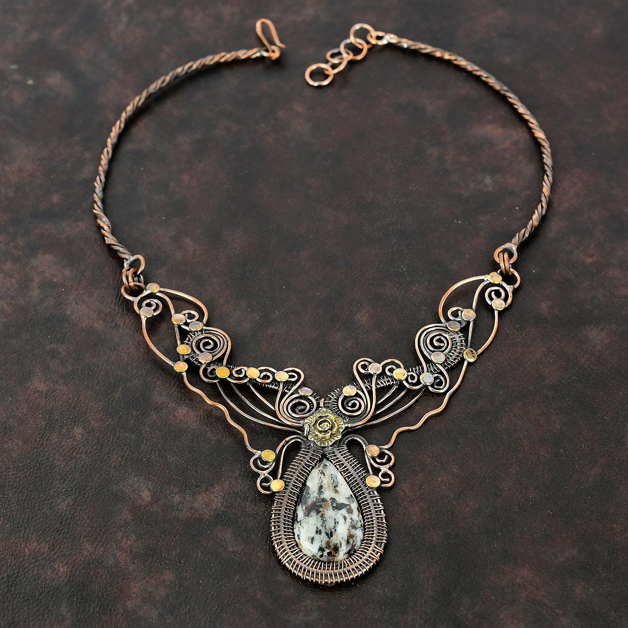 Ожерелье из астрофиллита, ожерелье из медной проволоки, ювелирные изделия ручной работы, регулируемое ожерелье, ожерелье из драгоценных камней, подарок для мамы, ювелирные изделия из медной проволоки