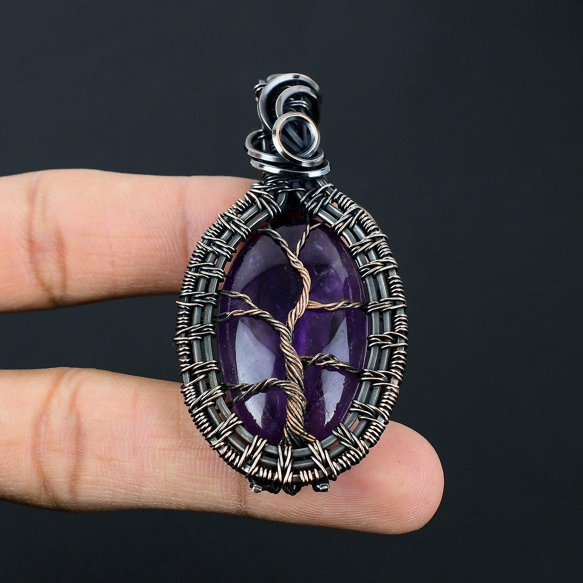 Amazing Tree Of Life Amethyst Gemstone Handmade Pure Copper Wire Wrap Jewelry Pendant