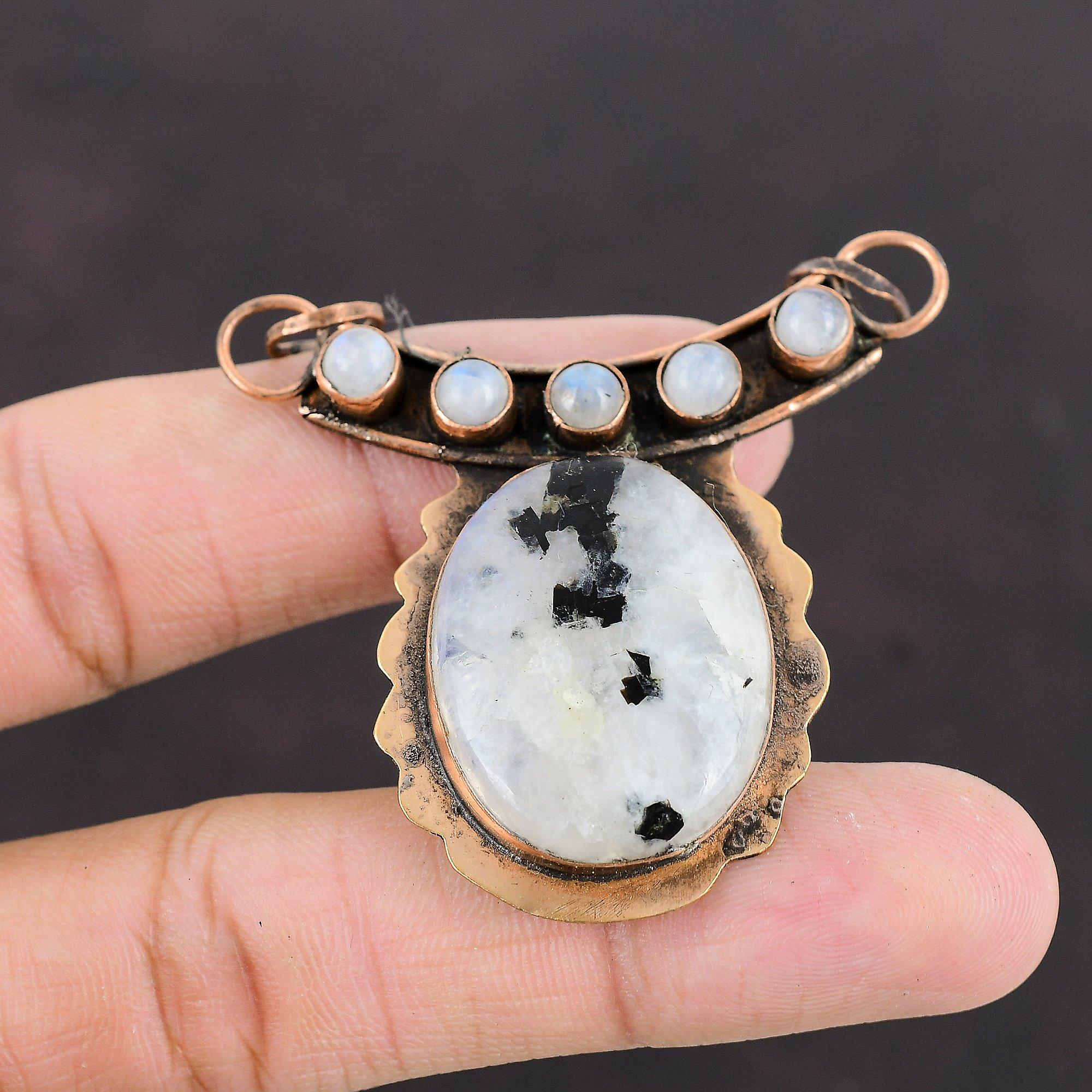 Кулон с радужным лунным камнем, медный кулон, ювелирные изделия ручной работы, стильный кулон, драгоценный камень, медные ювелирные изделия, подарок на годовщину для мамы, ювелирные изделия из лунного камня