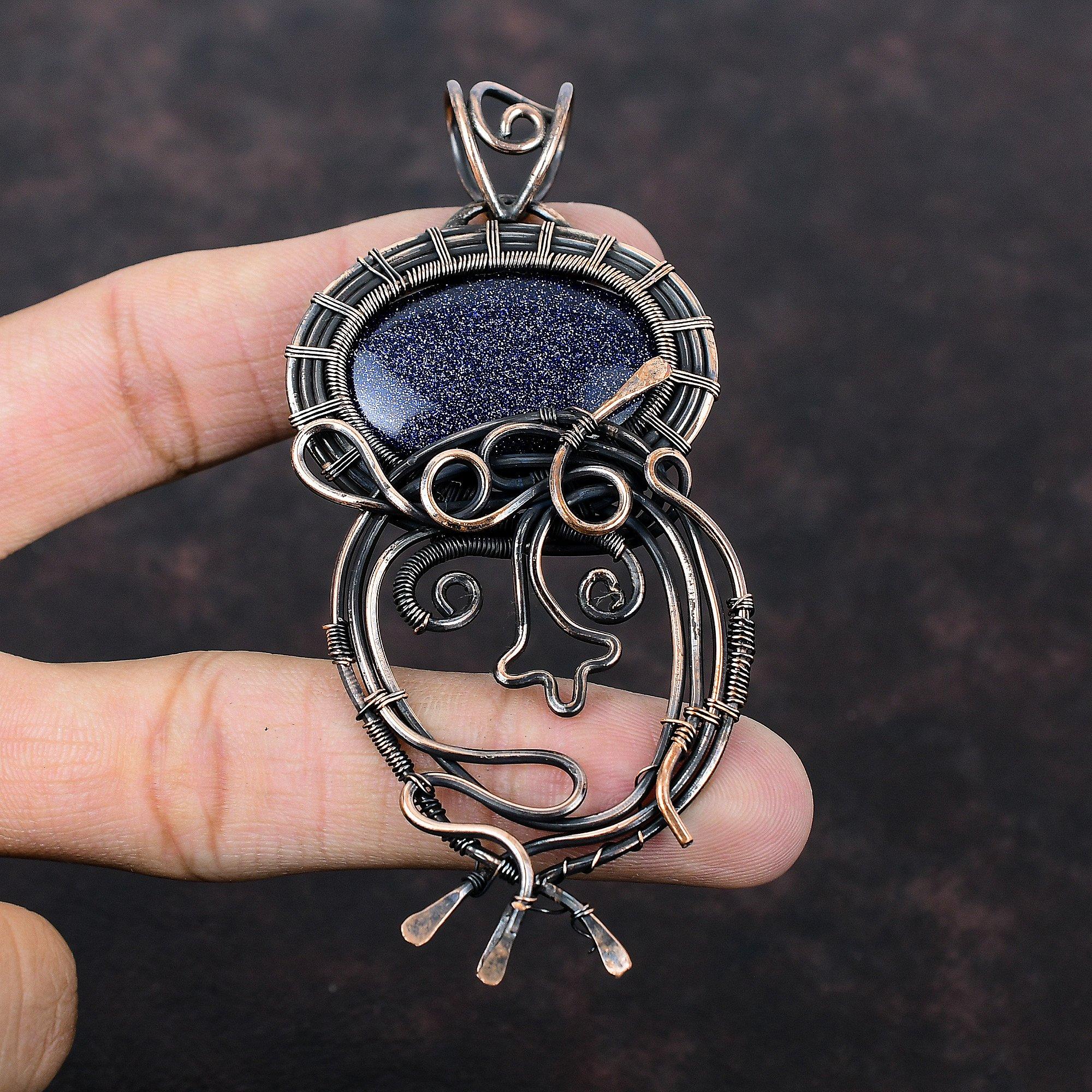 Blue Sunstone Pendant Copper Wire Wrapped Jewelry Gemstone Pendant Handmade Pendant Copper Wire Wrap Pendant Gift For Women Sunstone Jewelry