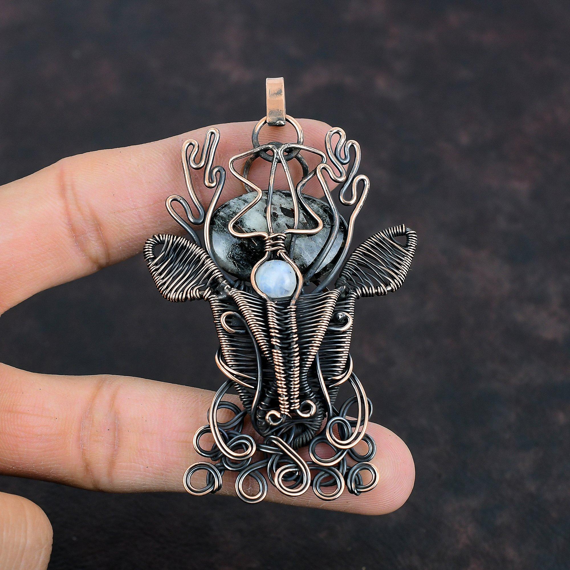 Astrophyllite Pendant Copper Wire Wrapped Gemstone Pendant Handmade Deer Face Jewelry Rainbow Moonstone Pendant Copper Jewelry Gifts For Her